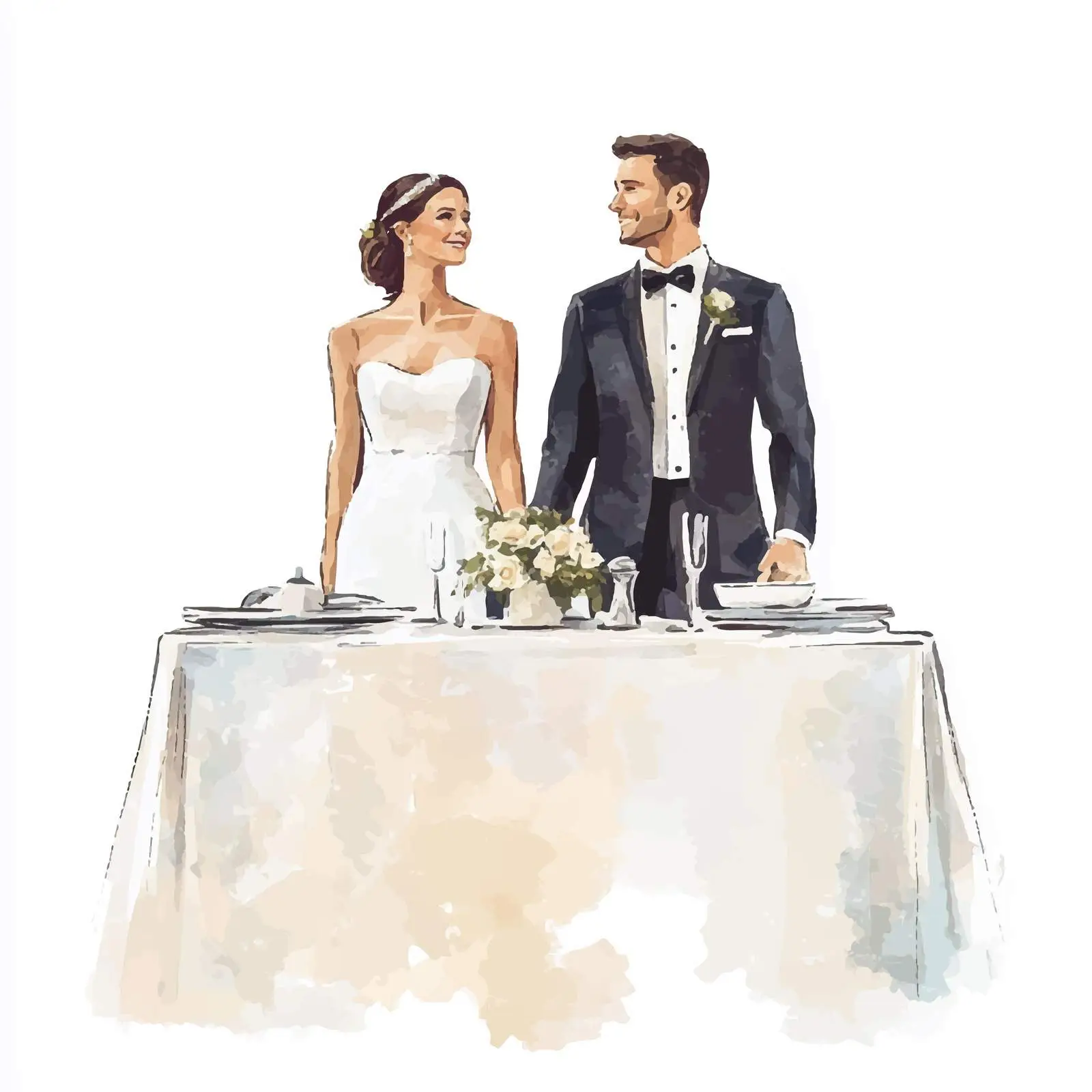 Watercolor Bride and Groom Wedding Sketch — free download from Dotvec