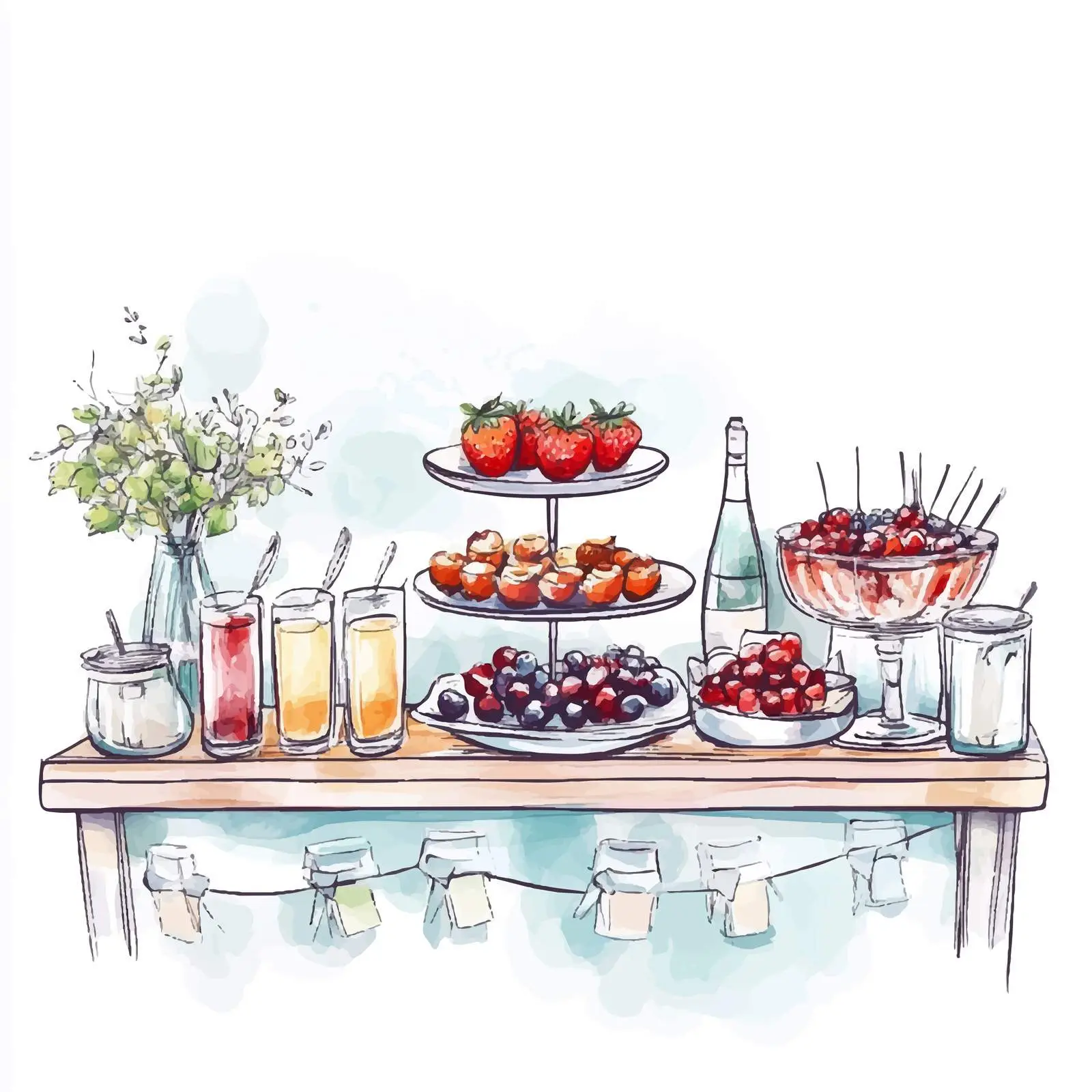Colorful Hand-Drawn Buffet Table Sketch — free download from Dotvec