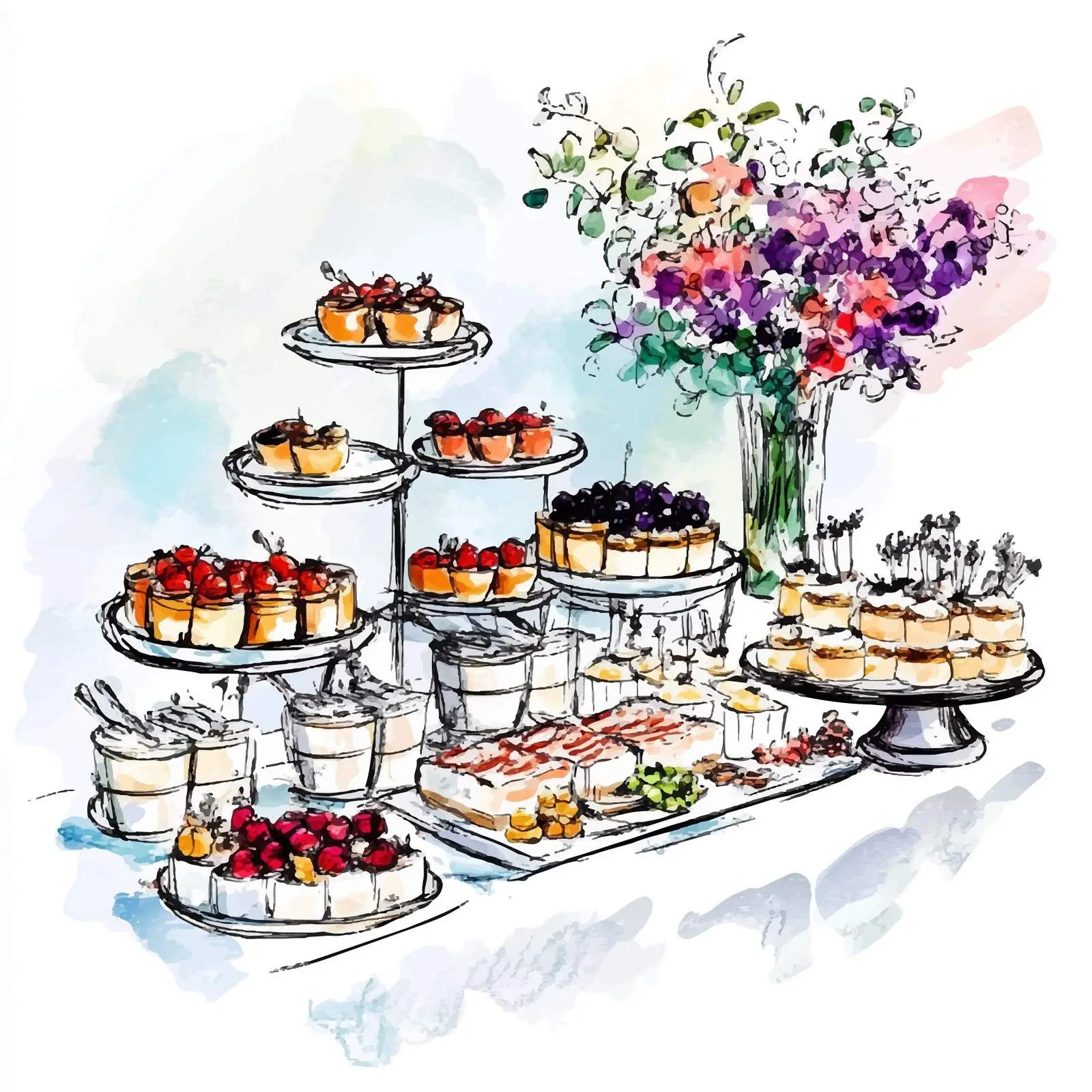 Vibrant Watercolor Buffet Table Illustration — free download from Dotvec