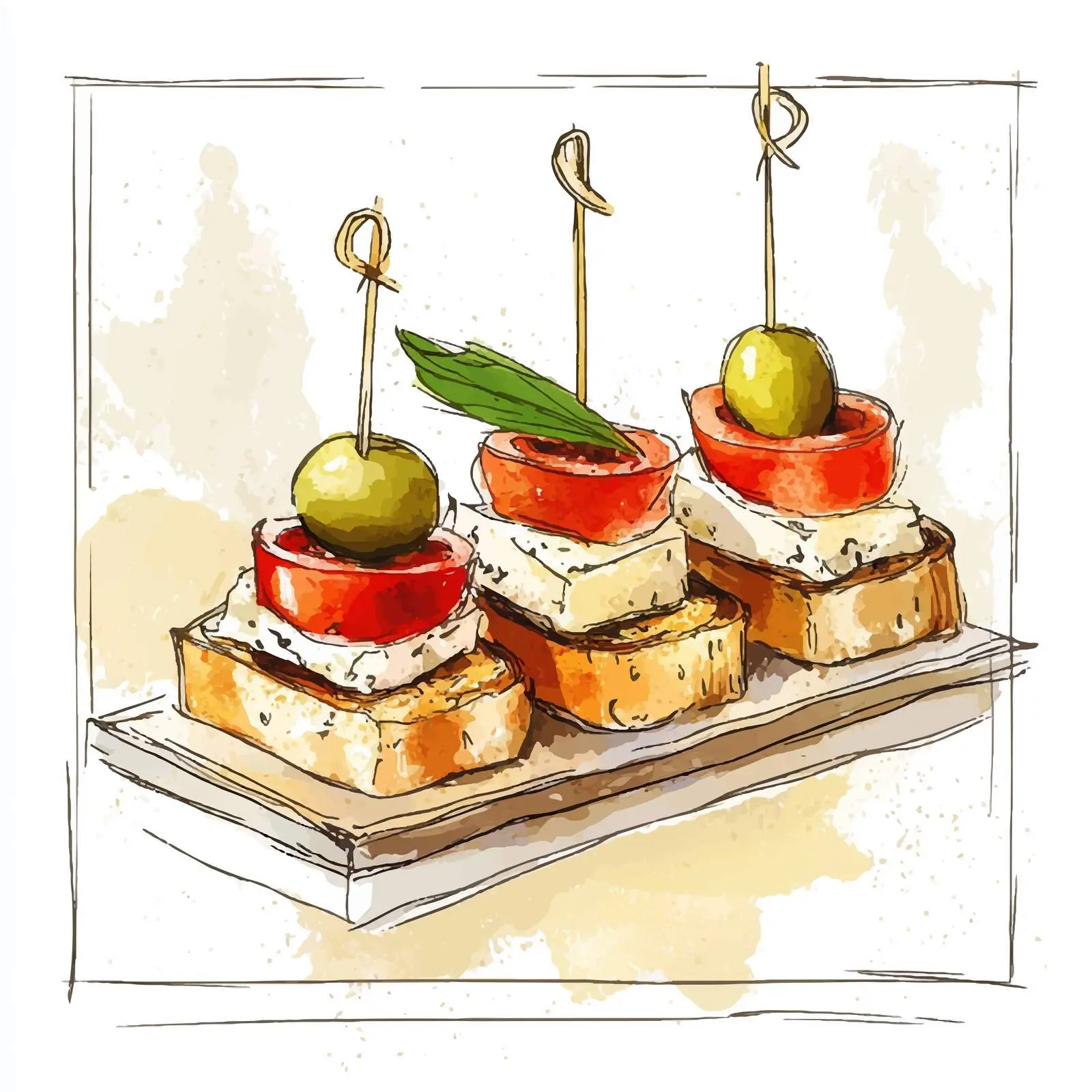 Colorful Watercolor Canape Illustration — free download from Dotvec
