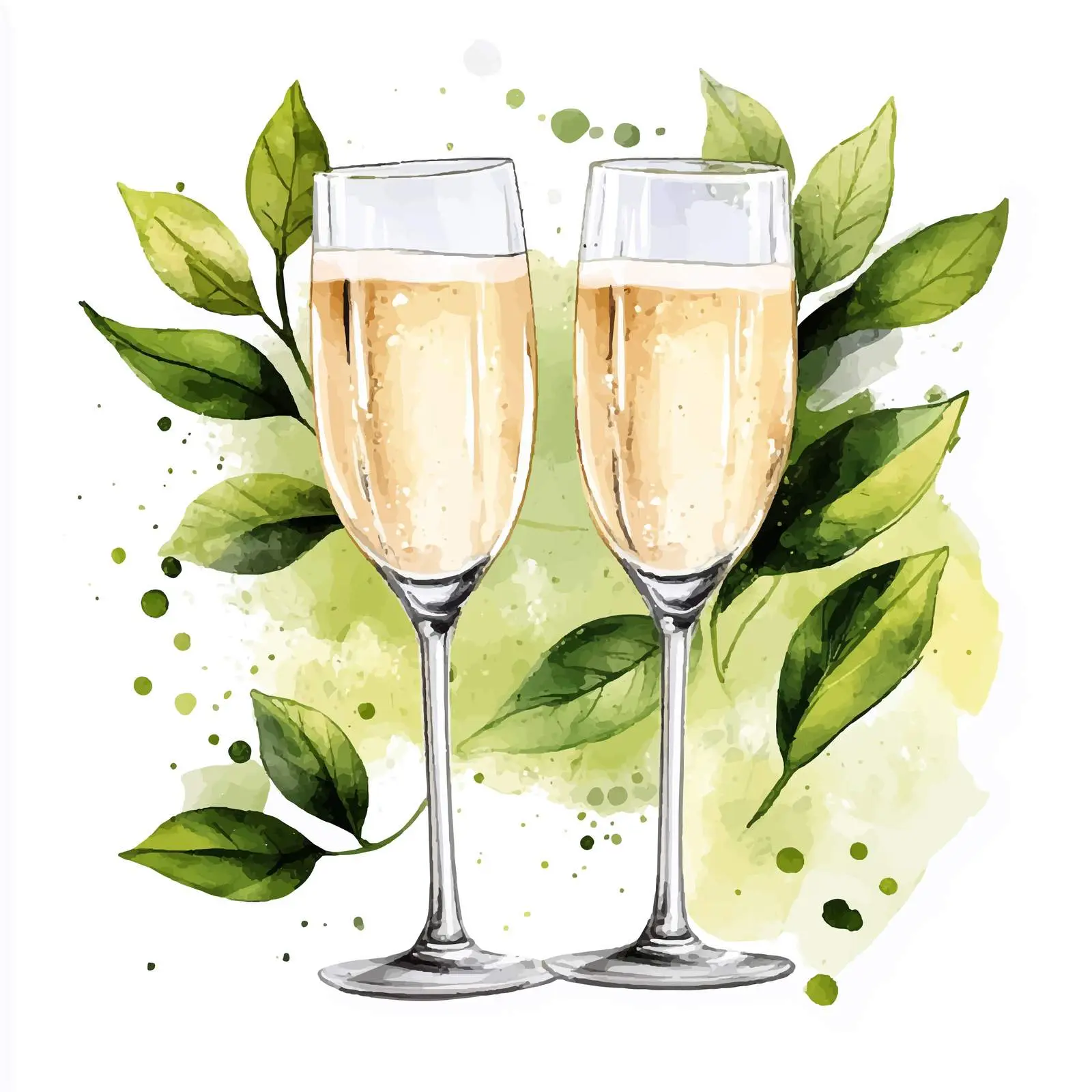 Hand-Drawn Watercolor Champagne Glasses — free download from Dotvec