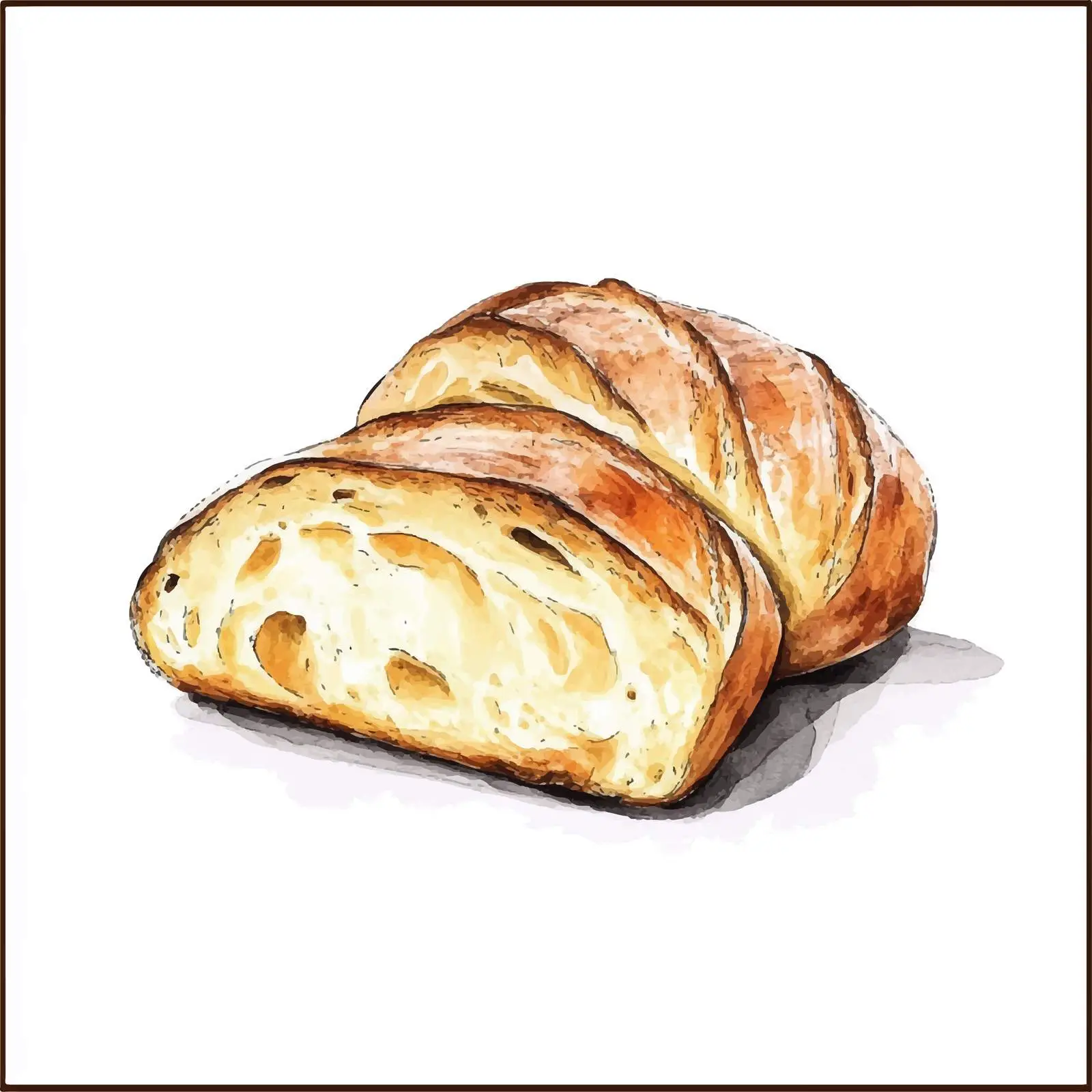 Hand-Drawn Ciabatta Bread Watercolor — free download from Dotvec