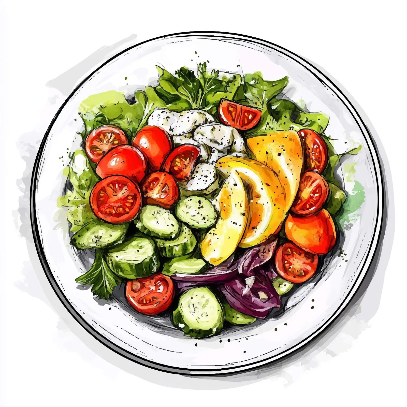 Classic French Nicoise Watercolor Sketch — free download from Dotvec