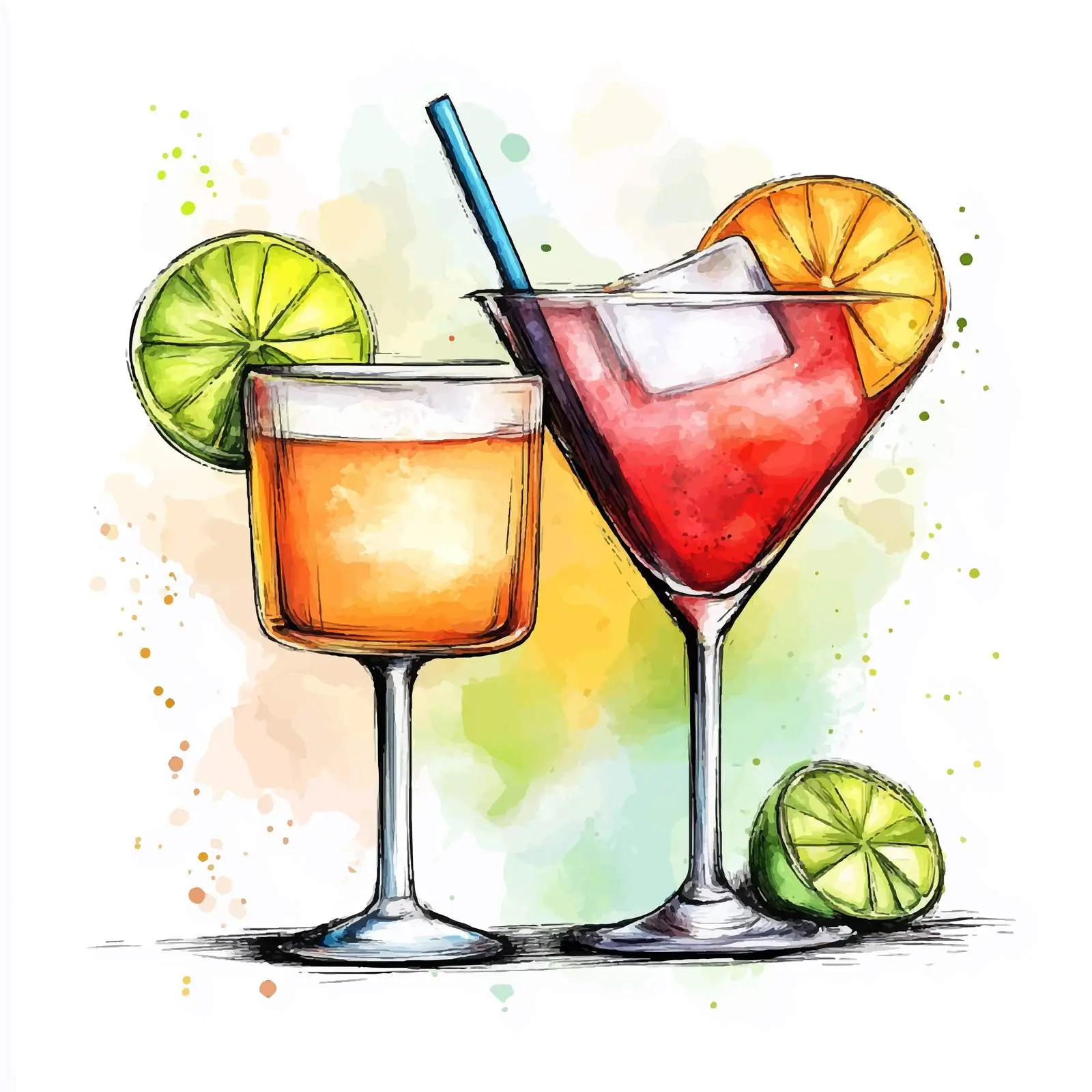 Hand-Drawn Colorful Cocktail Sketch — free download from Dotvec