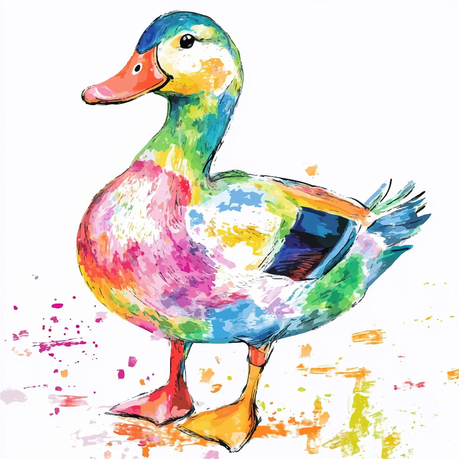 Colorful Watercolor Duck Illustration — free download from Dotvec