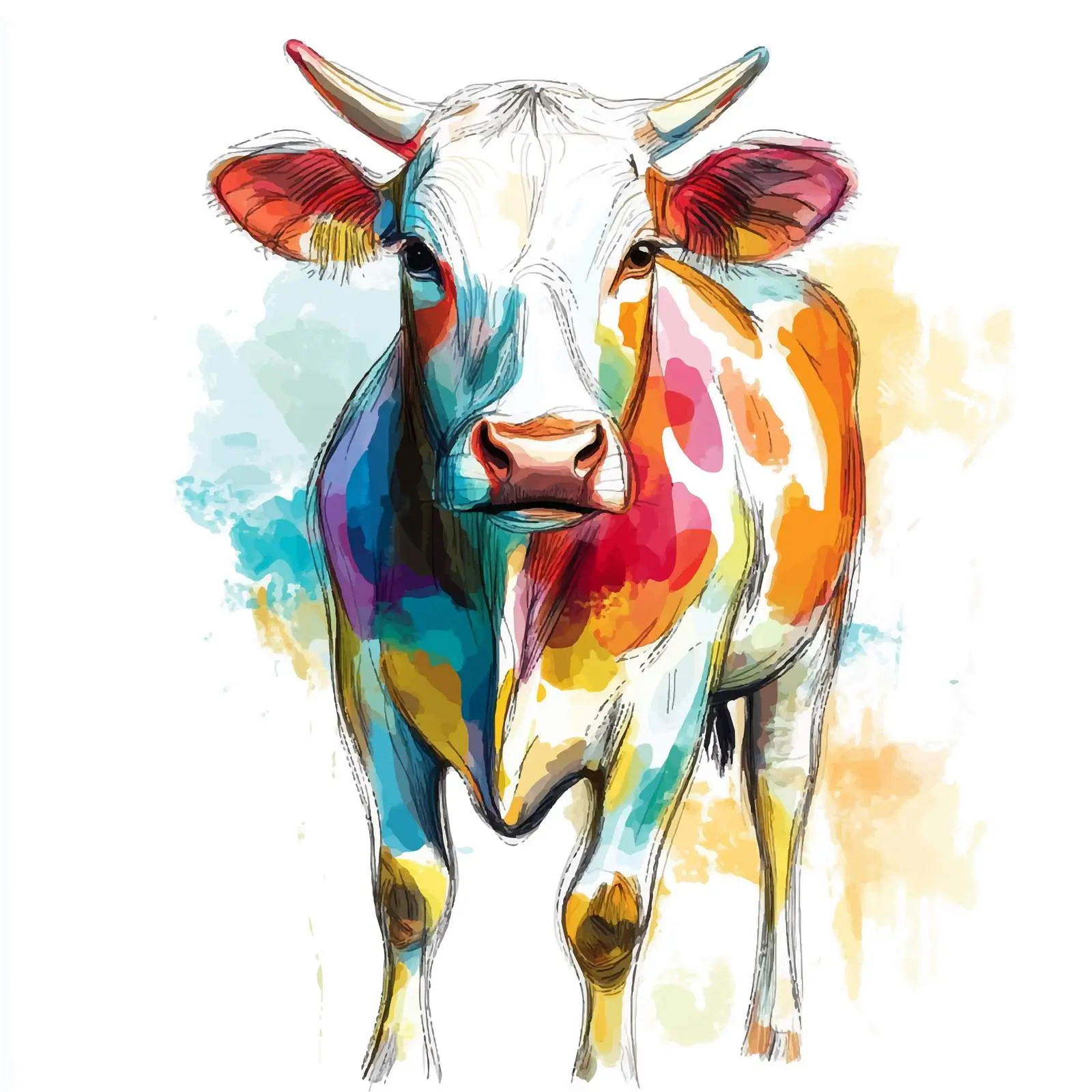 Colorful Hand-Drawn Cow Watercolor — free download from Dotvec