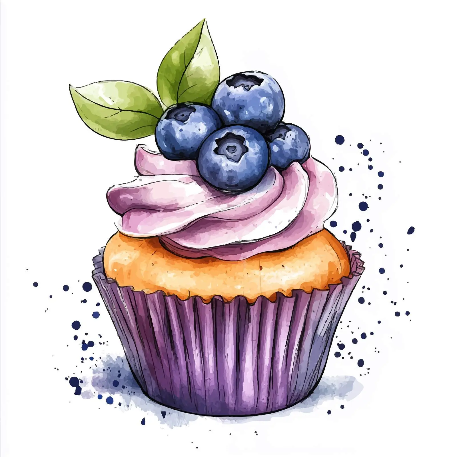 Hand-Drawn Blueberry Cupcake Watercolor — free download from Dotvec