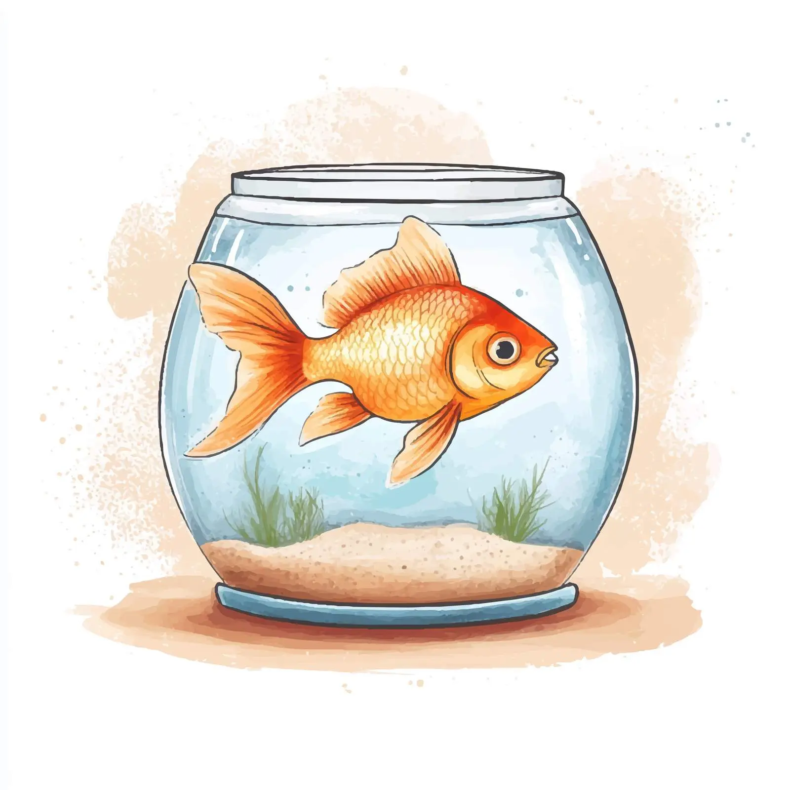 Hand-Drawn Watercolor Fish Tank — free download from Dotvec