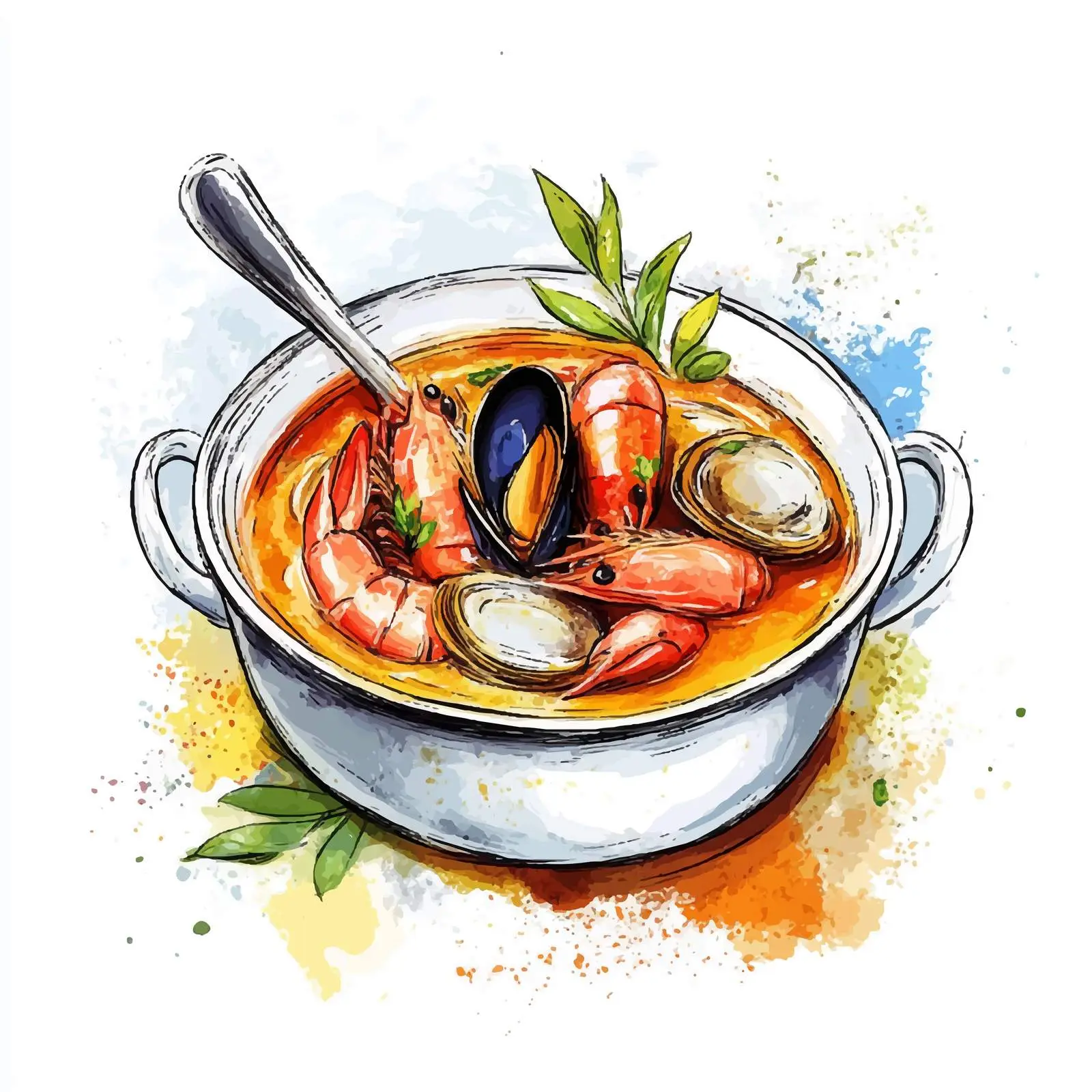 Colorful Hand-Drawn French Bouillabaisse – free bouillabaisse image from Dotvec