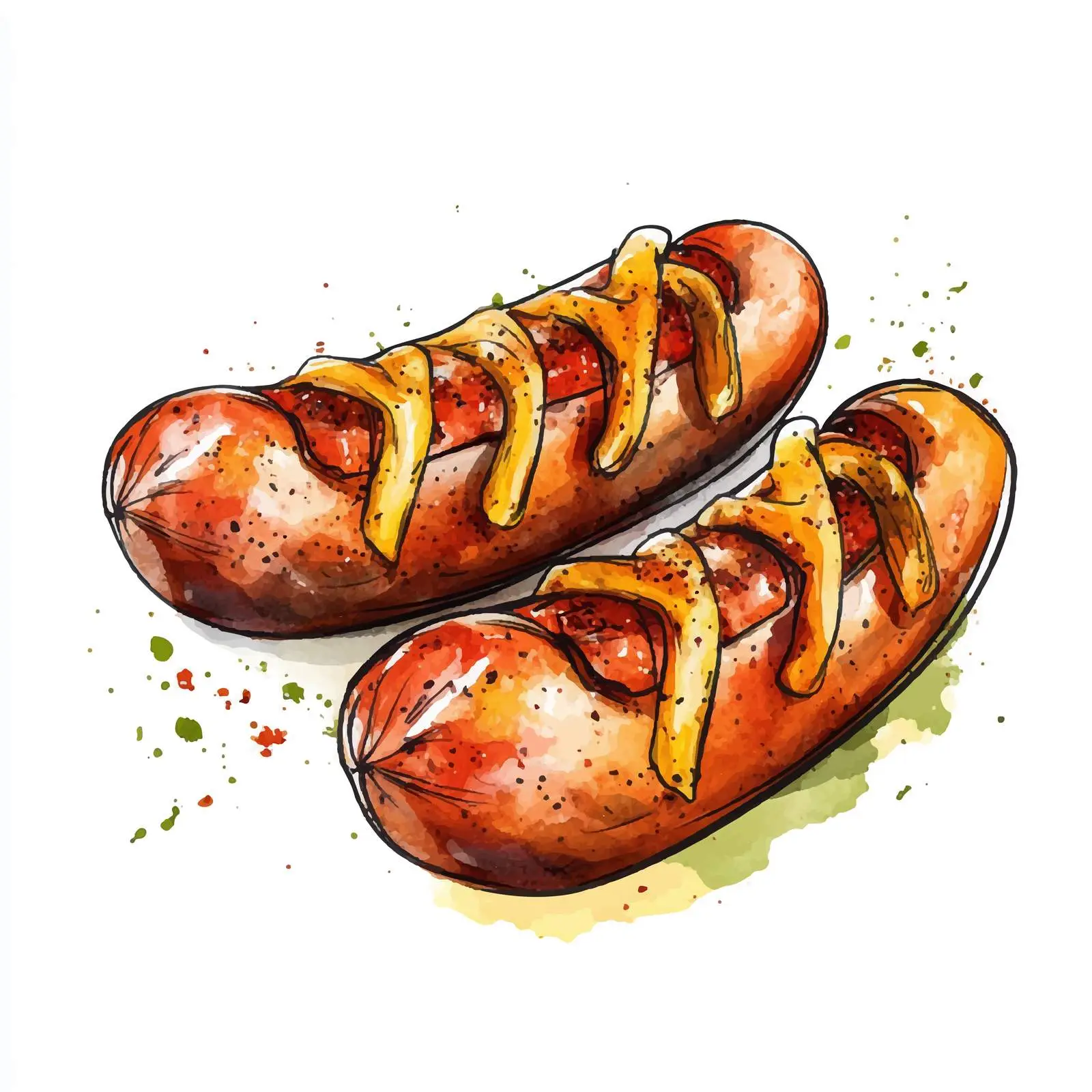 German Currywurst Watercolor Sketch — free download from Dotvec