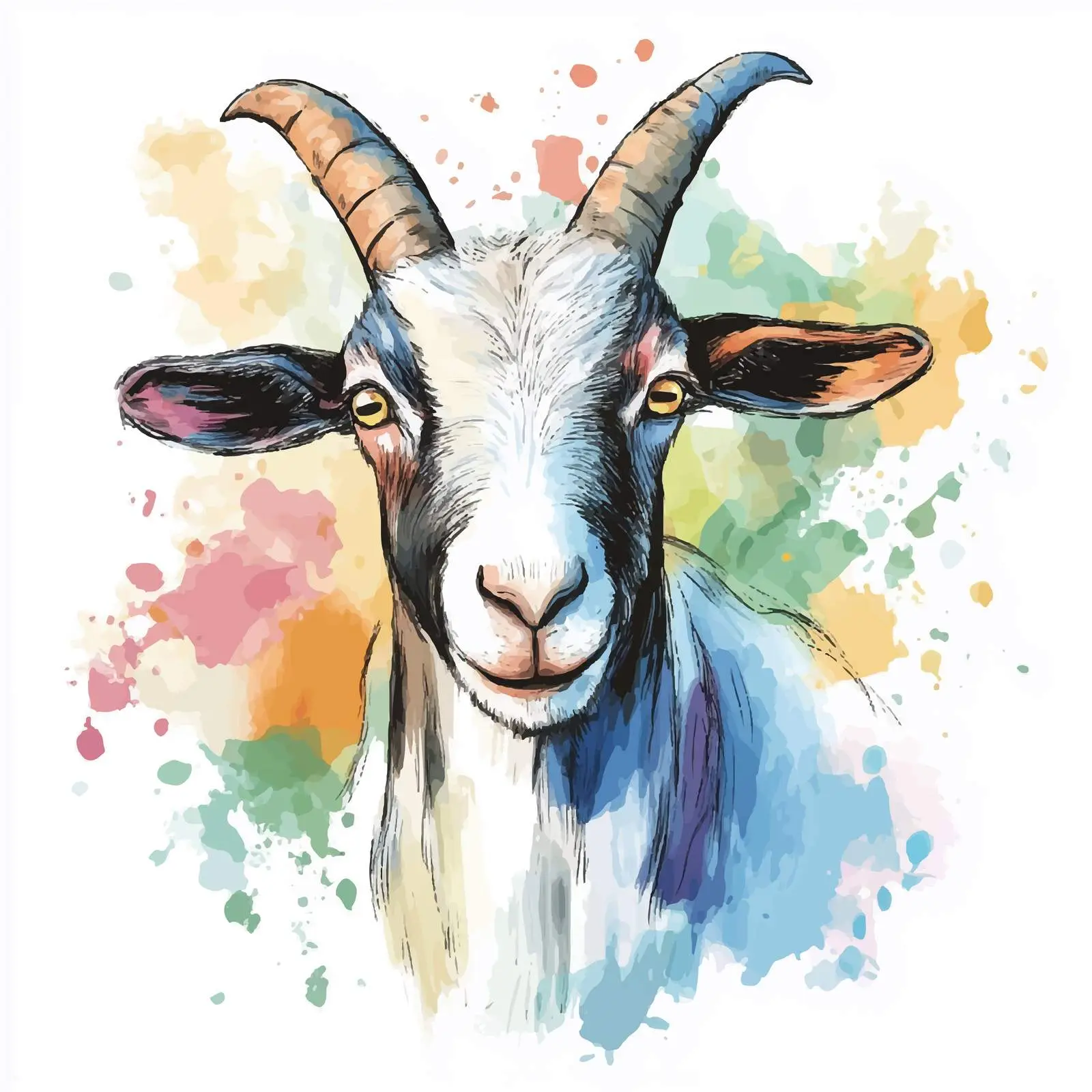 Vibrant Hand-drawn Goat Watercolor Sketch — free download from Dotvec