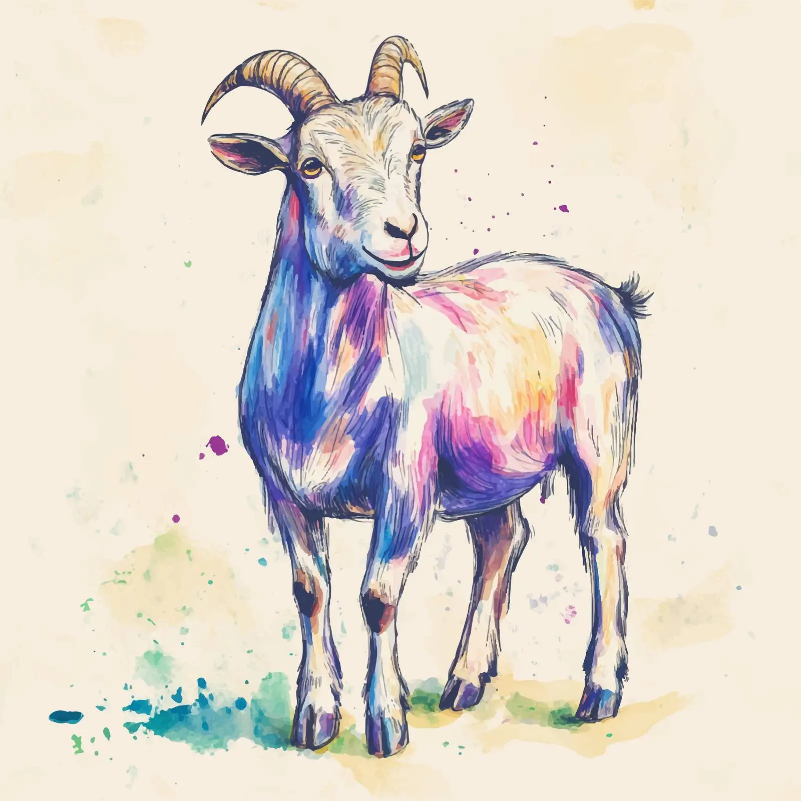 Colorful Hand-Drawn Goat Sketch — free download from Dotvec