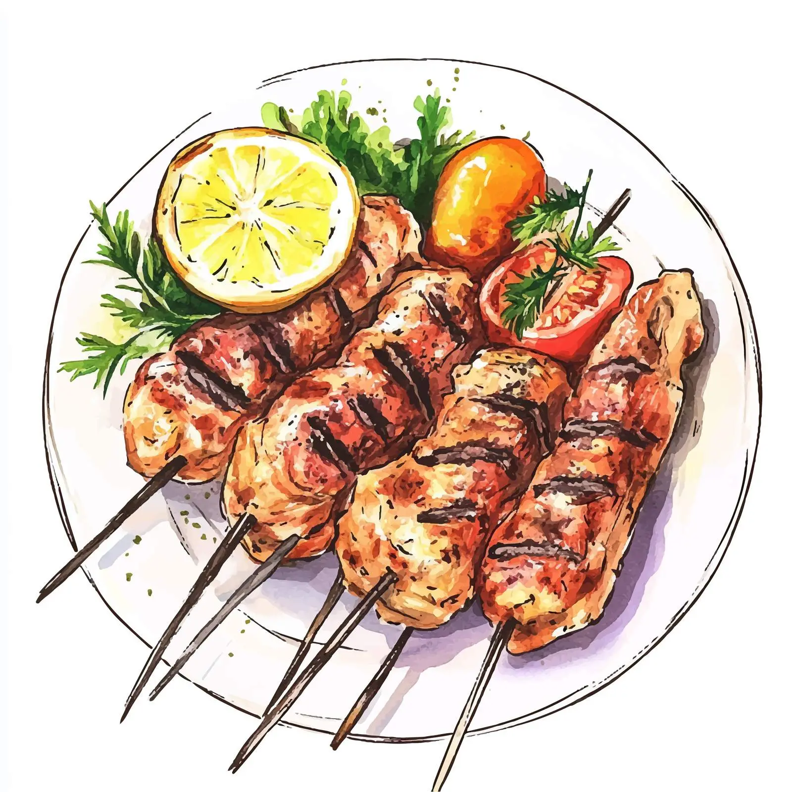 Colorful Greek Chicken Souvla Sketch – free grilled meat image from Dotvec