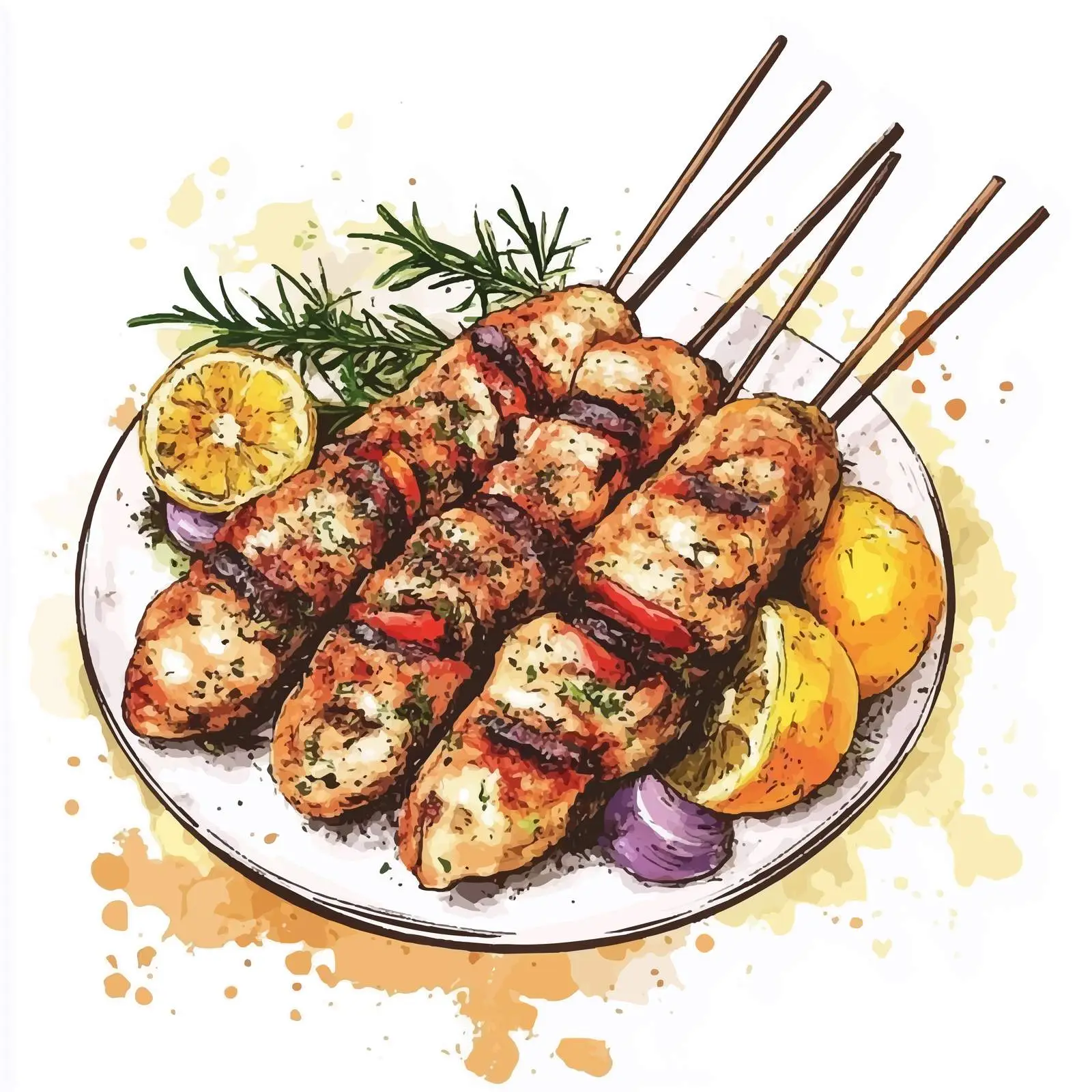 Greek Chicken Souvla Watercolor Sketch — free download from Dotvec