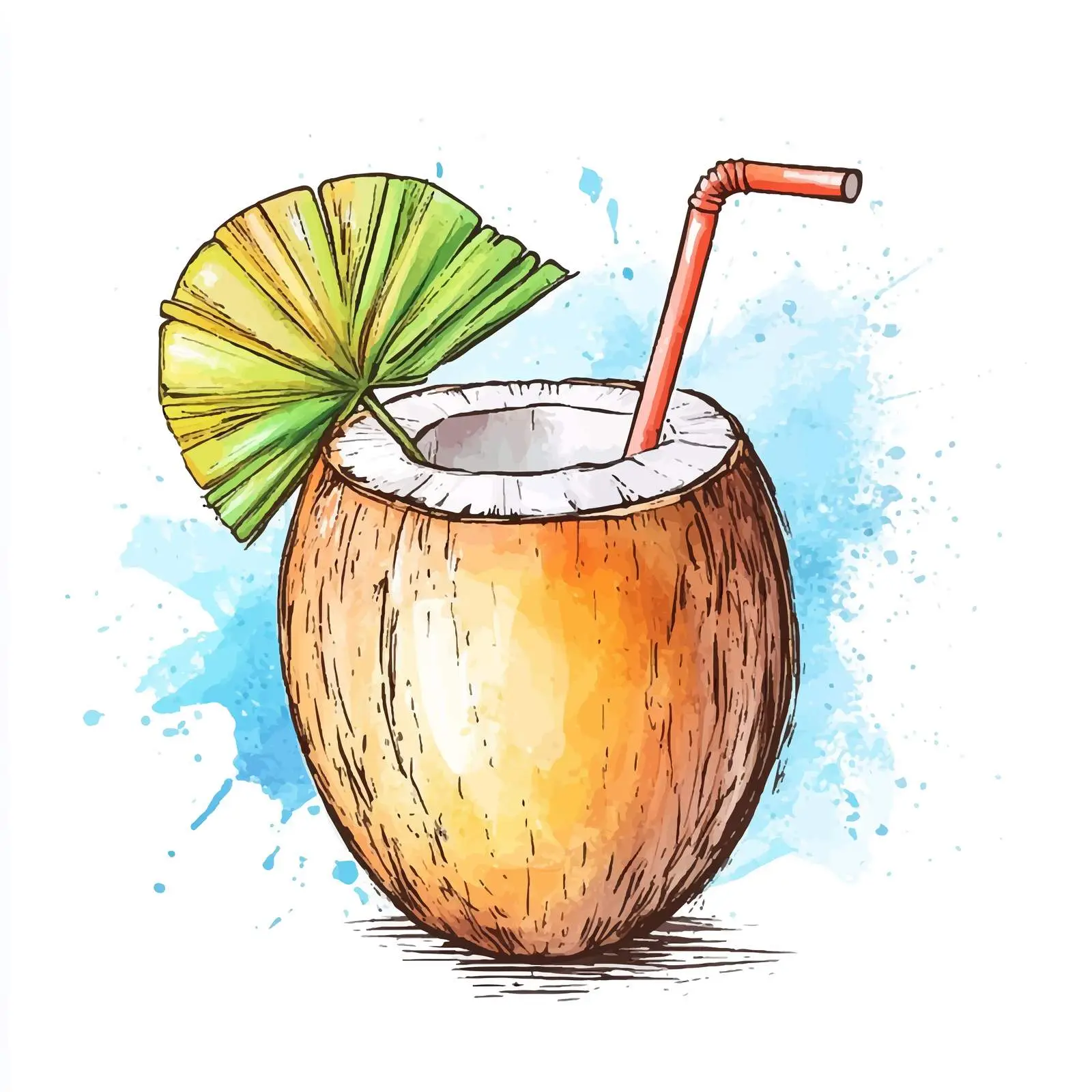 Hawaii Cocktail Watercolor Sketch — free download from Dotvec