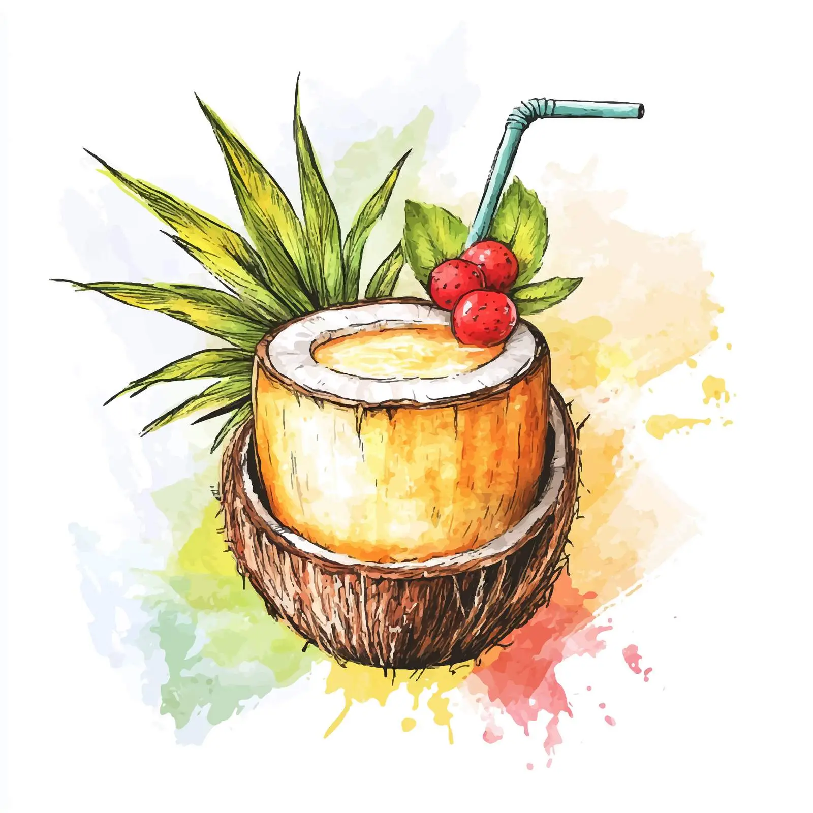 Hawaii Cocktail Watercolor Sketch — free download from Dotvec