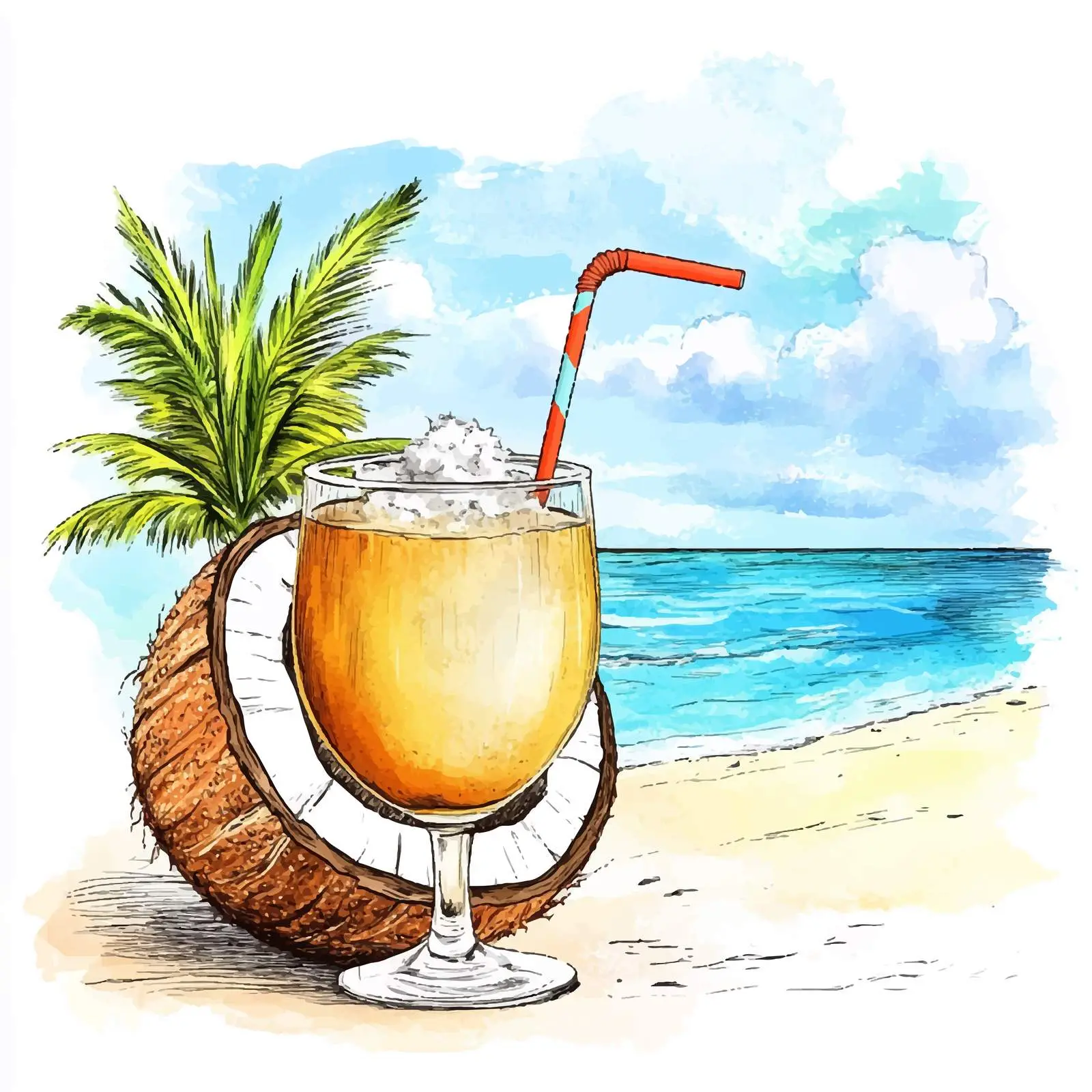 Hawaii Cocktail Watercolor Illustration — free download from Dotvec