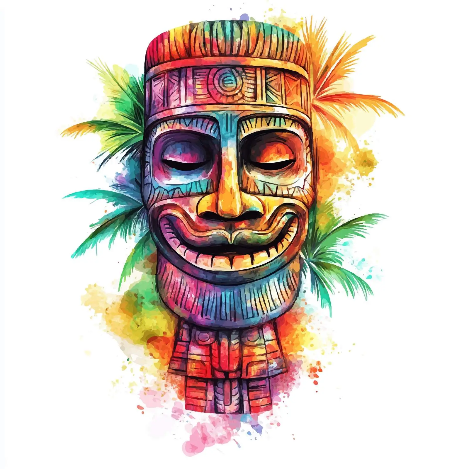 Hawaii Tribal Totem Watercolor Sketch — free download from Dotvec