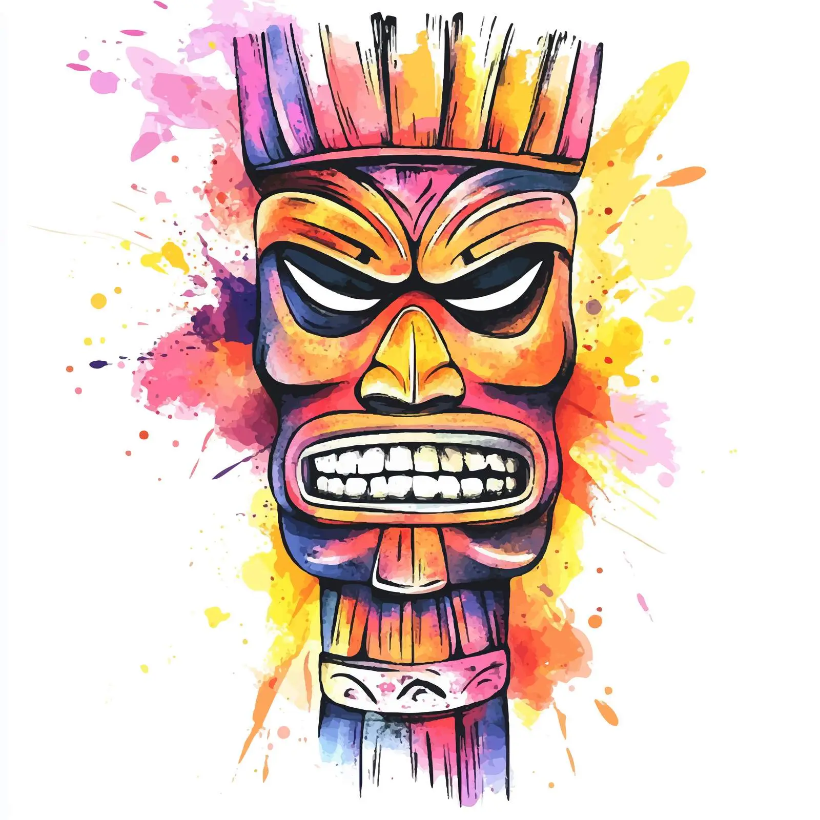 Hawaii Tribal Watercolor Totem Sketch — free download from Dotvec