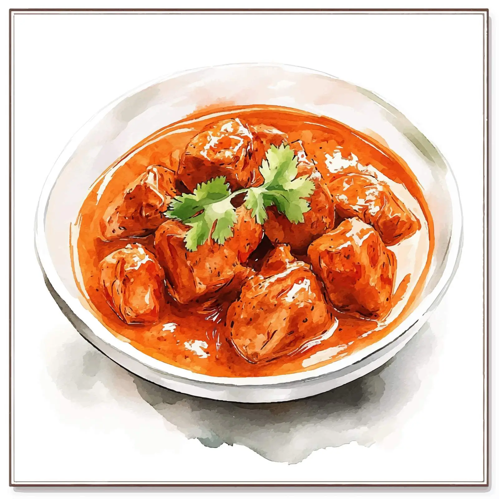 Watercolor Hand-Drawn Indian Butter Chicken – free tasty food image from Dotvec