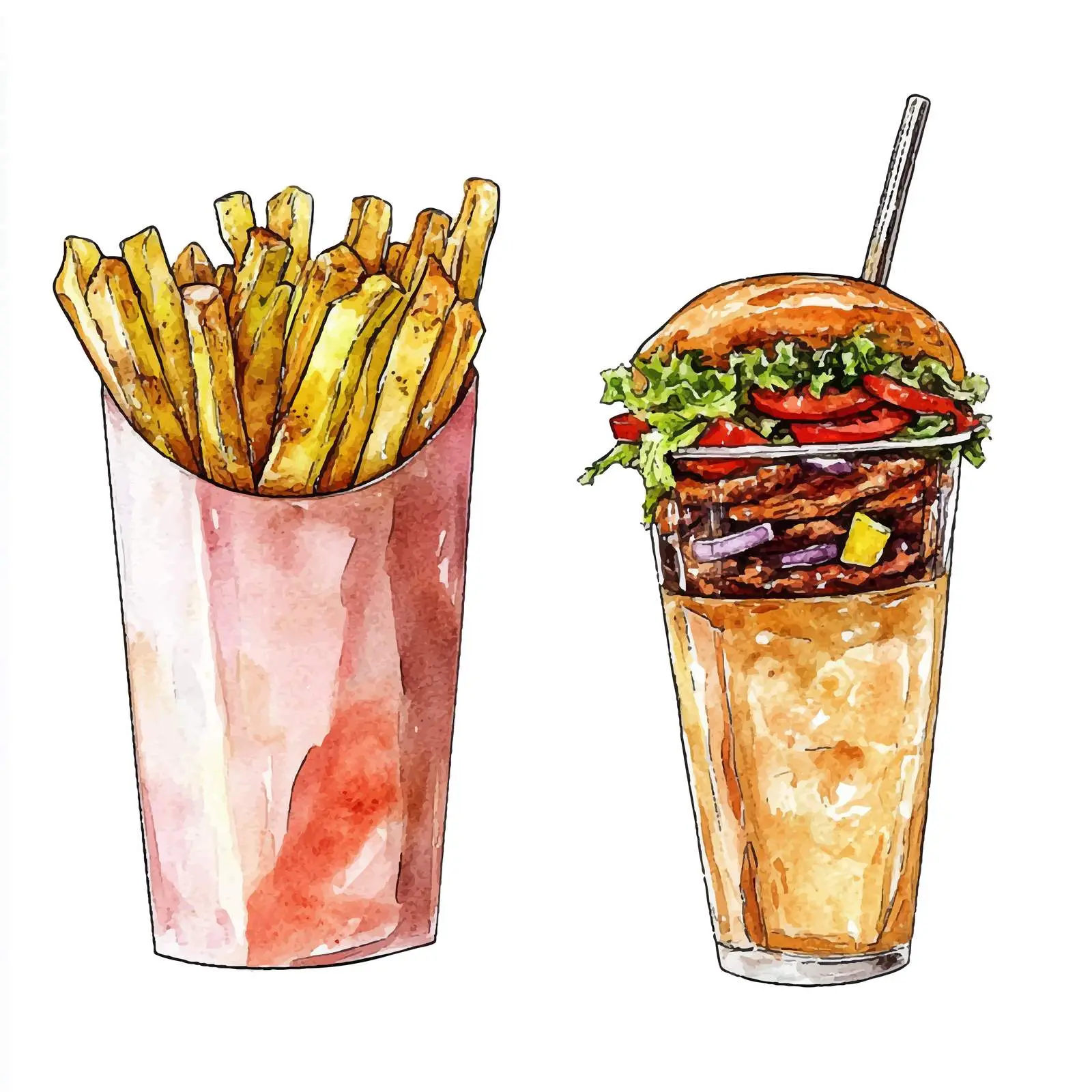Colorful Hand-Drawn Junk Food Vectors — free download from Dotvec