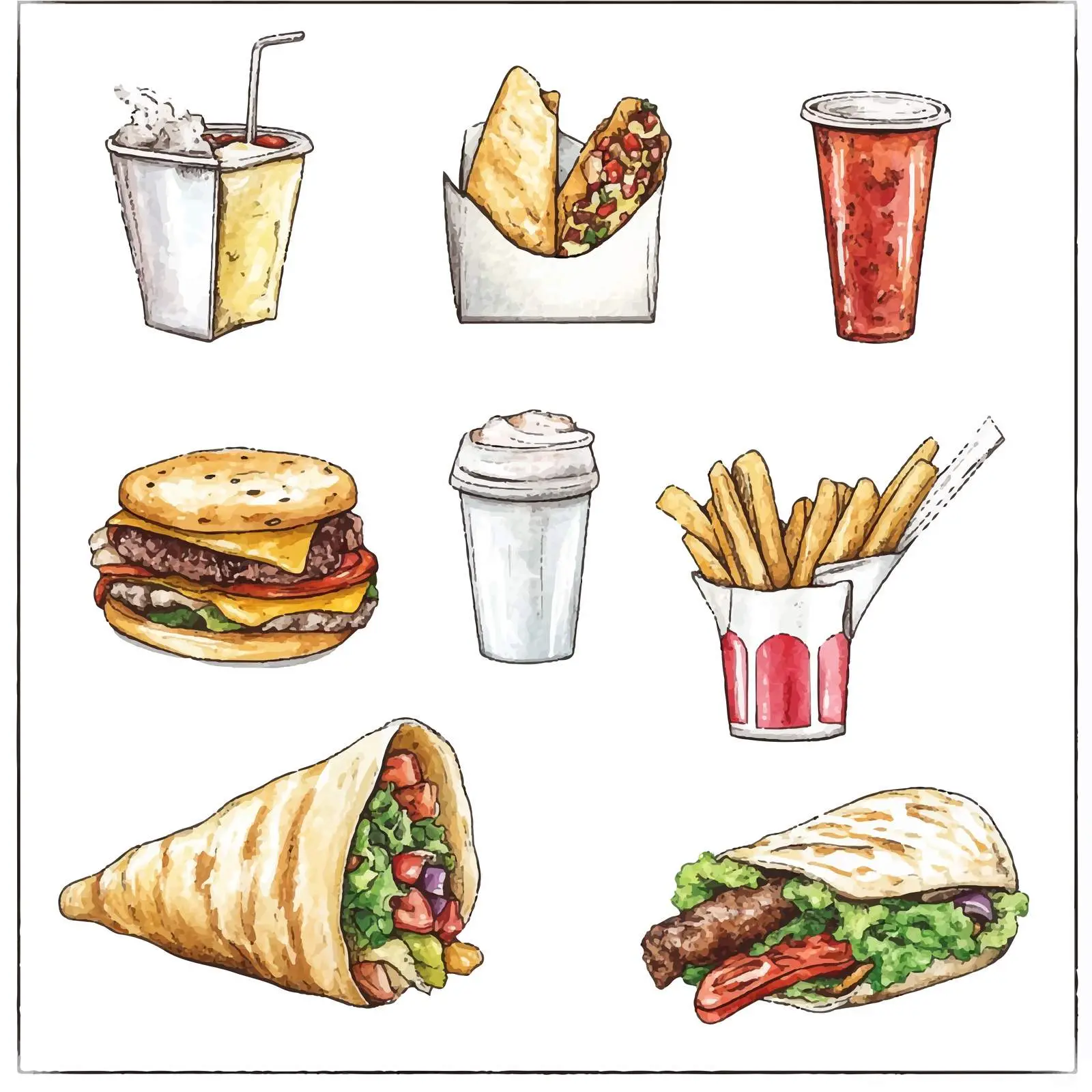 Hand-Drawn Junk Food Watercolor Illustration — free download from Dotvec