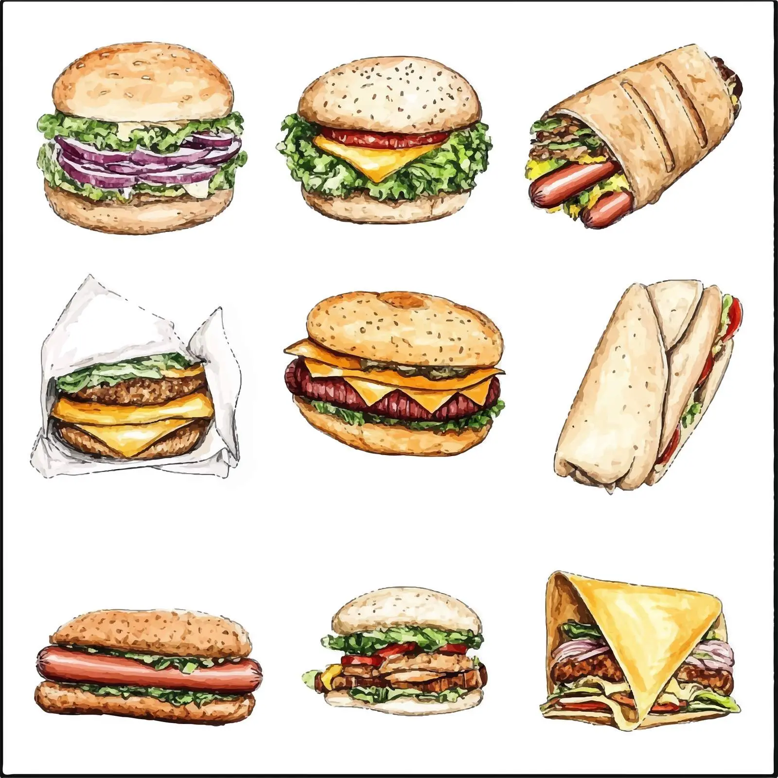 Colorful Hand-Drawn Junk Food Sketch — free download from Dotvec