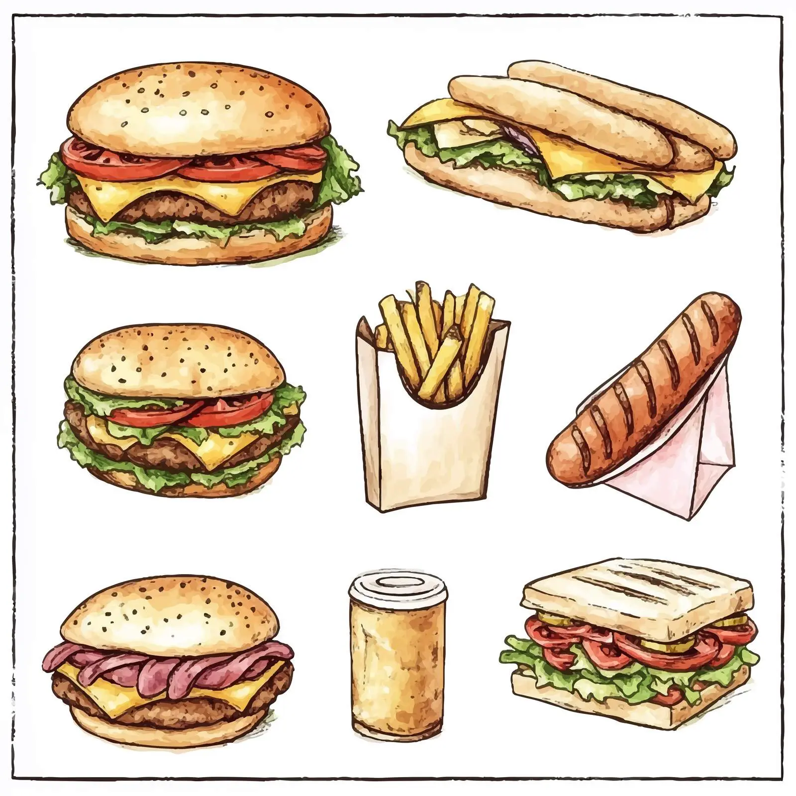 Hand-Drawn Junk Food Watercolor Sketch — free download from Dotvec
