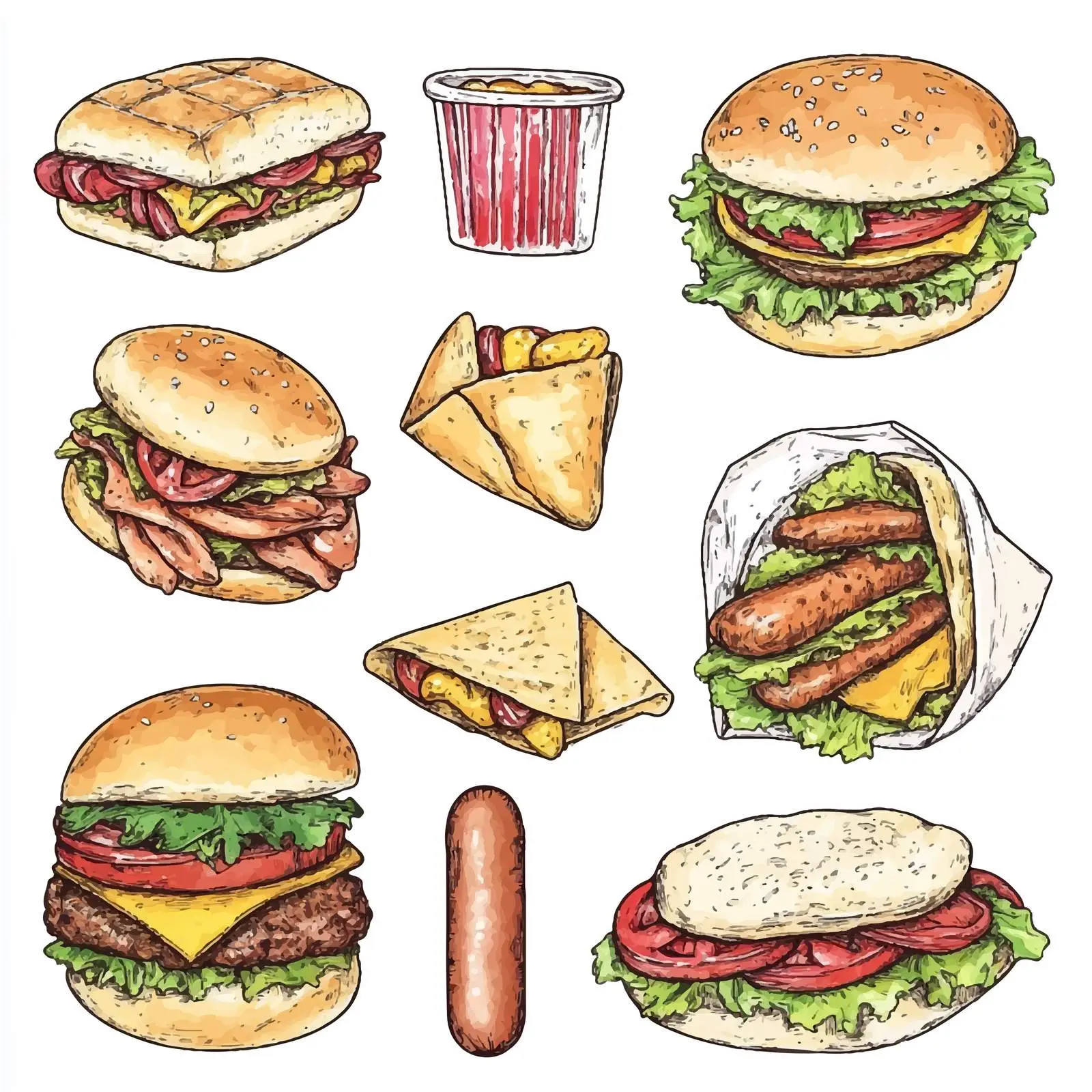 Colorful Hand-Drawn Junk Food Sketch — free download from Dotvec