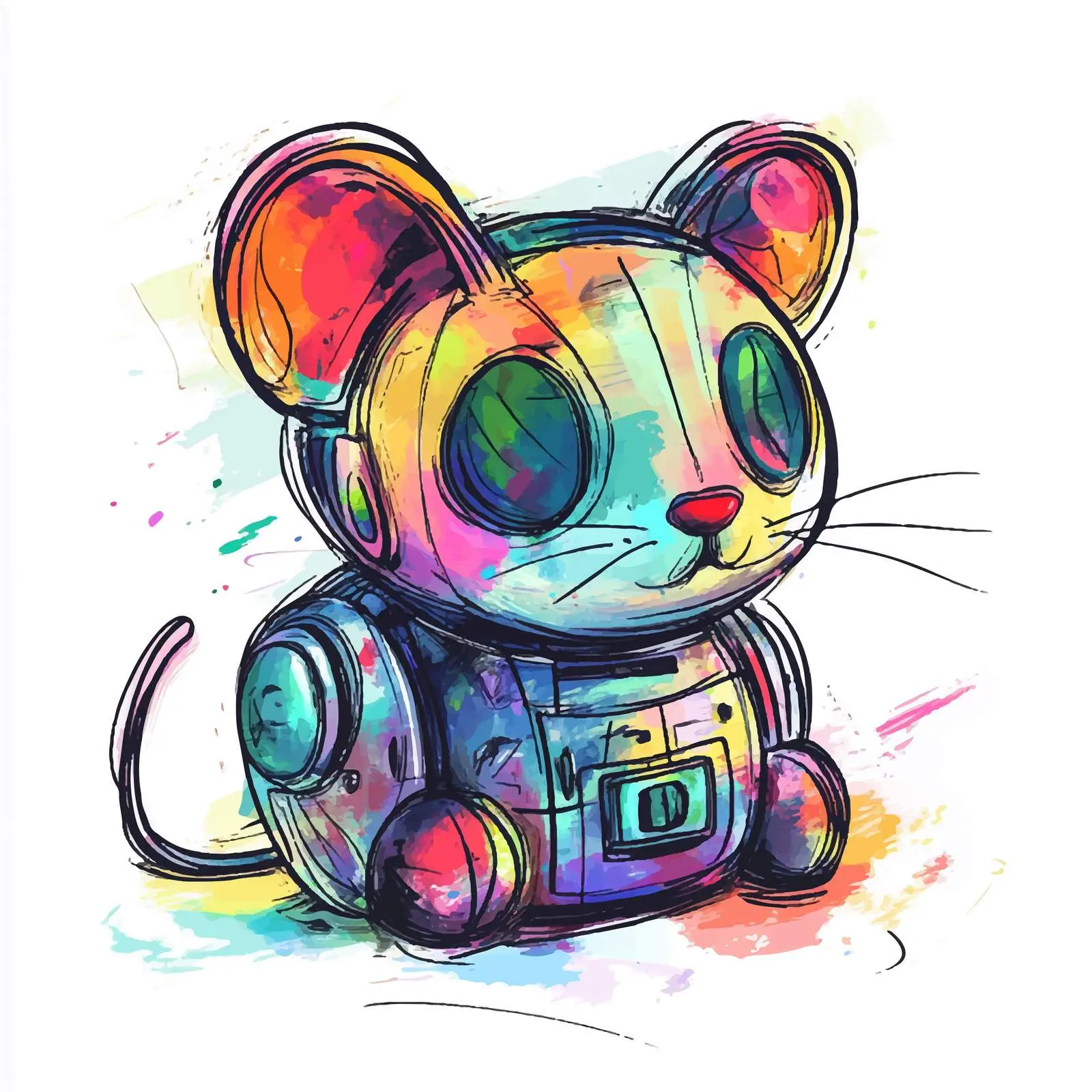 Colorful Hand-Drawn Robotic Cat Mouse — free download from Dotvec