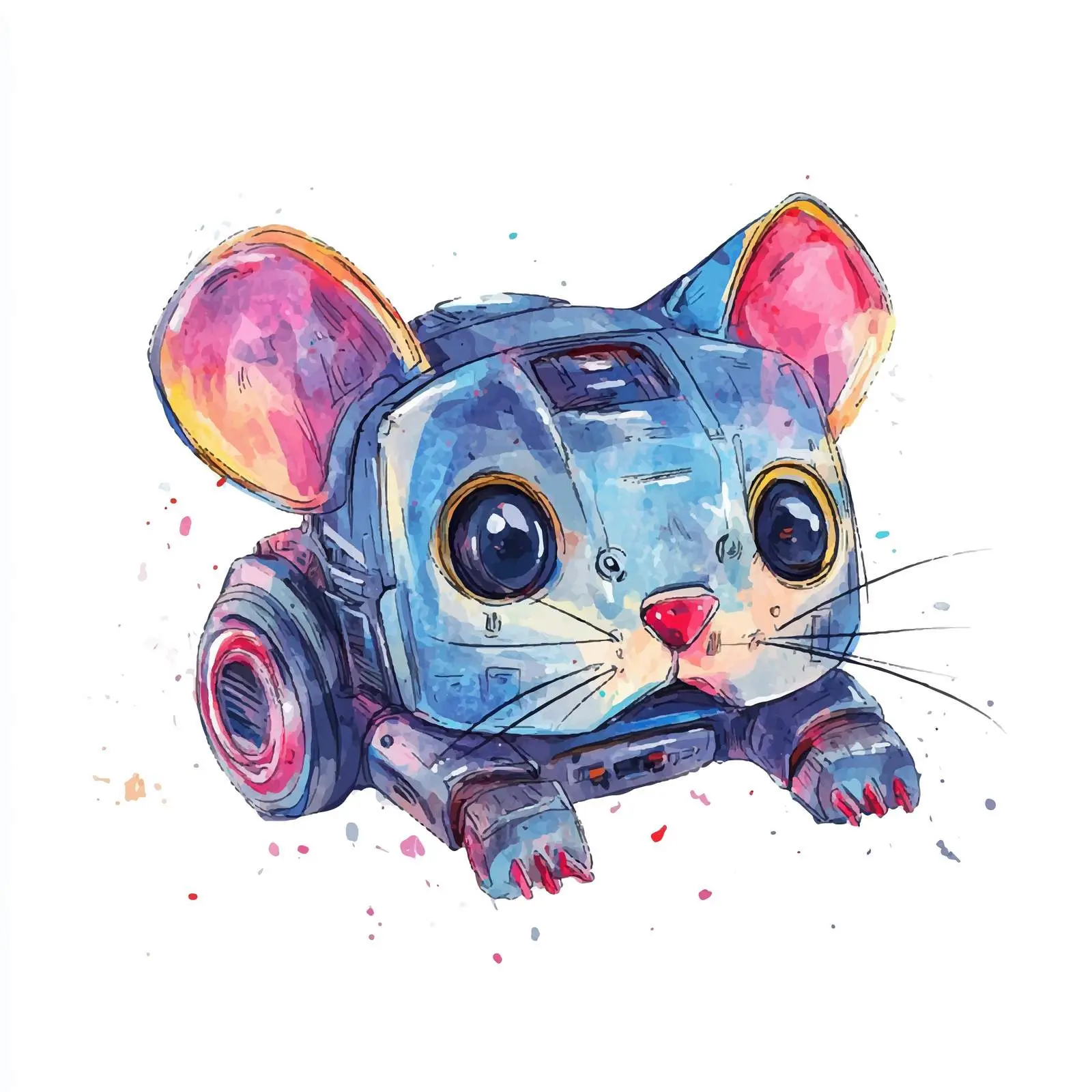 Colorful Hand-Drawn Robotic Cat Mouse — free download from Dotvec