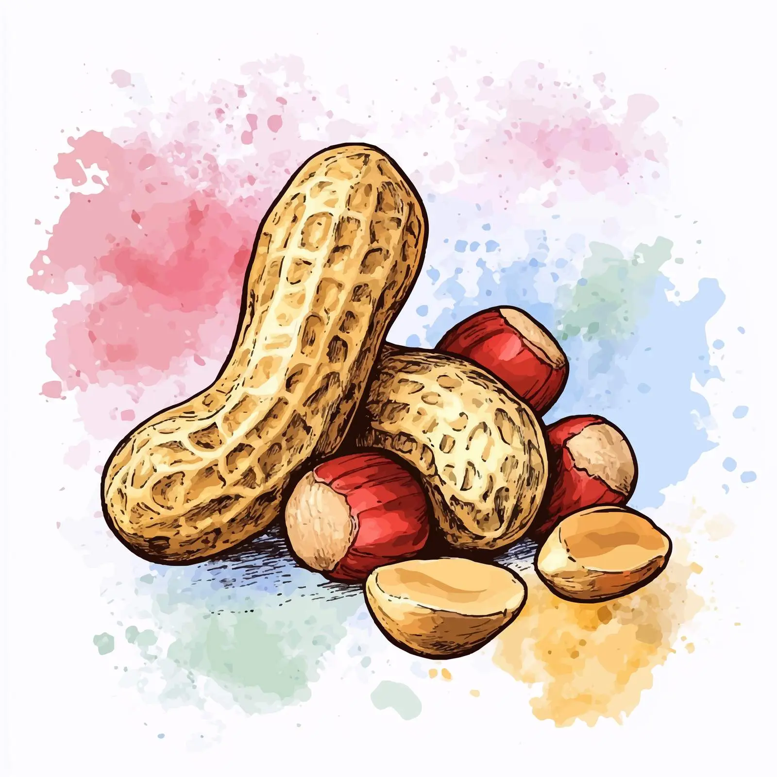 Hand-Drawn Colorful Watercolor Peanuts — free download from Dotvec