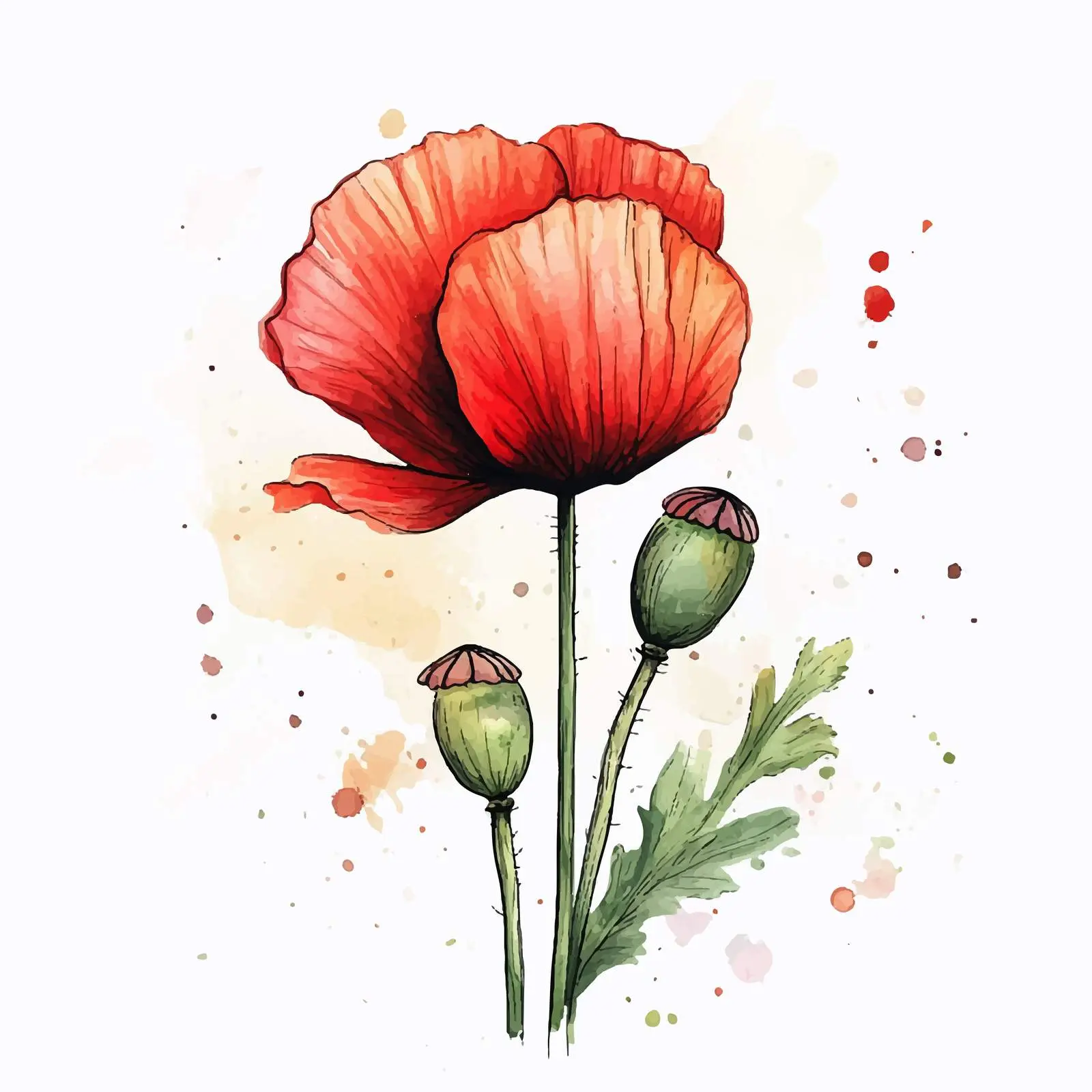 Vibrant Watercolor Poppy Bud Illustration — free download from Dotvec