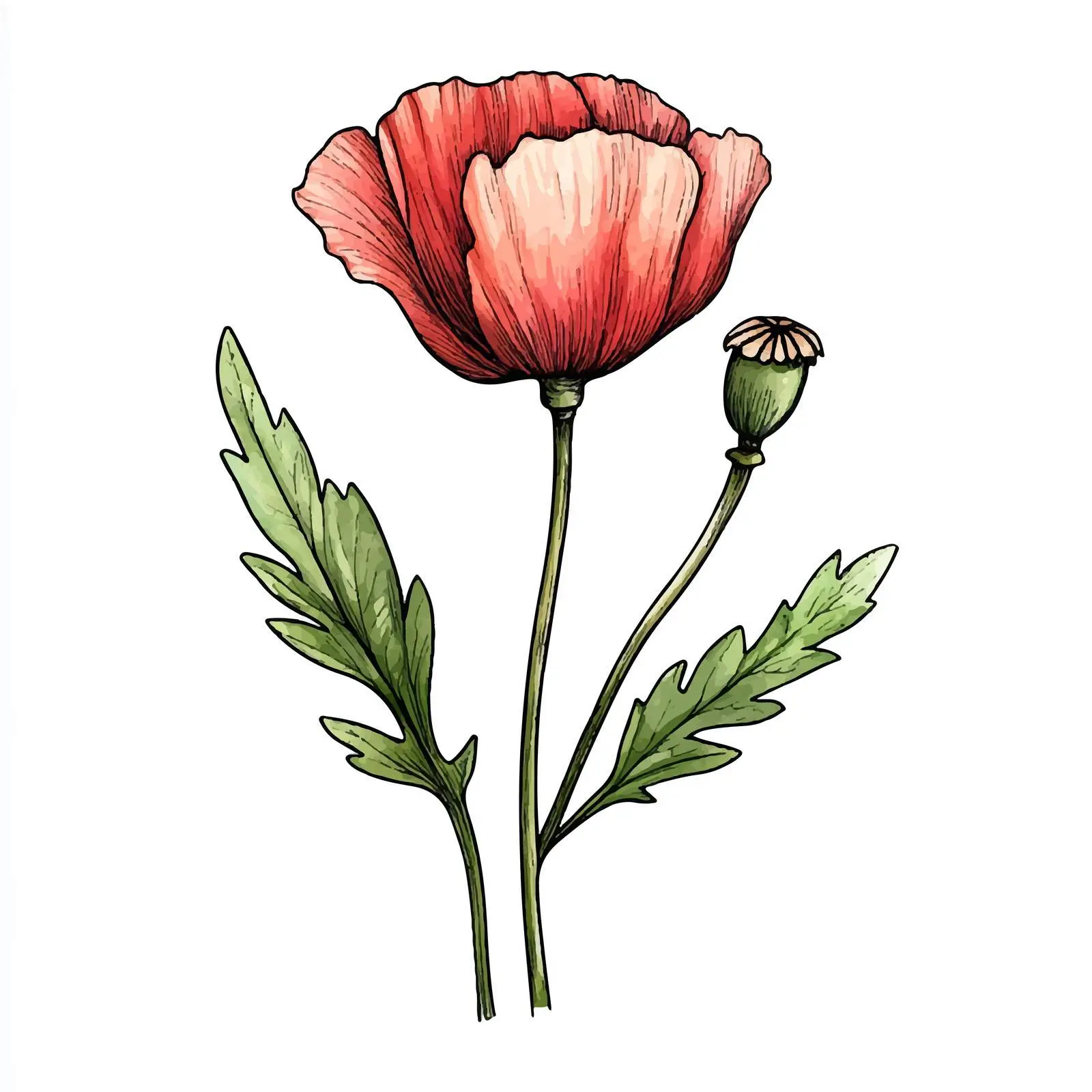 Watercolor Poppy Bud Illustration — free download from Dotvec
