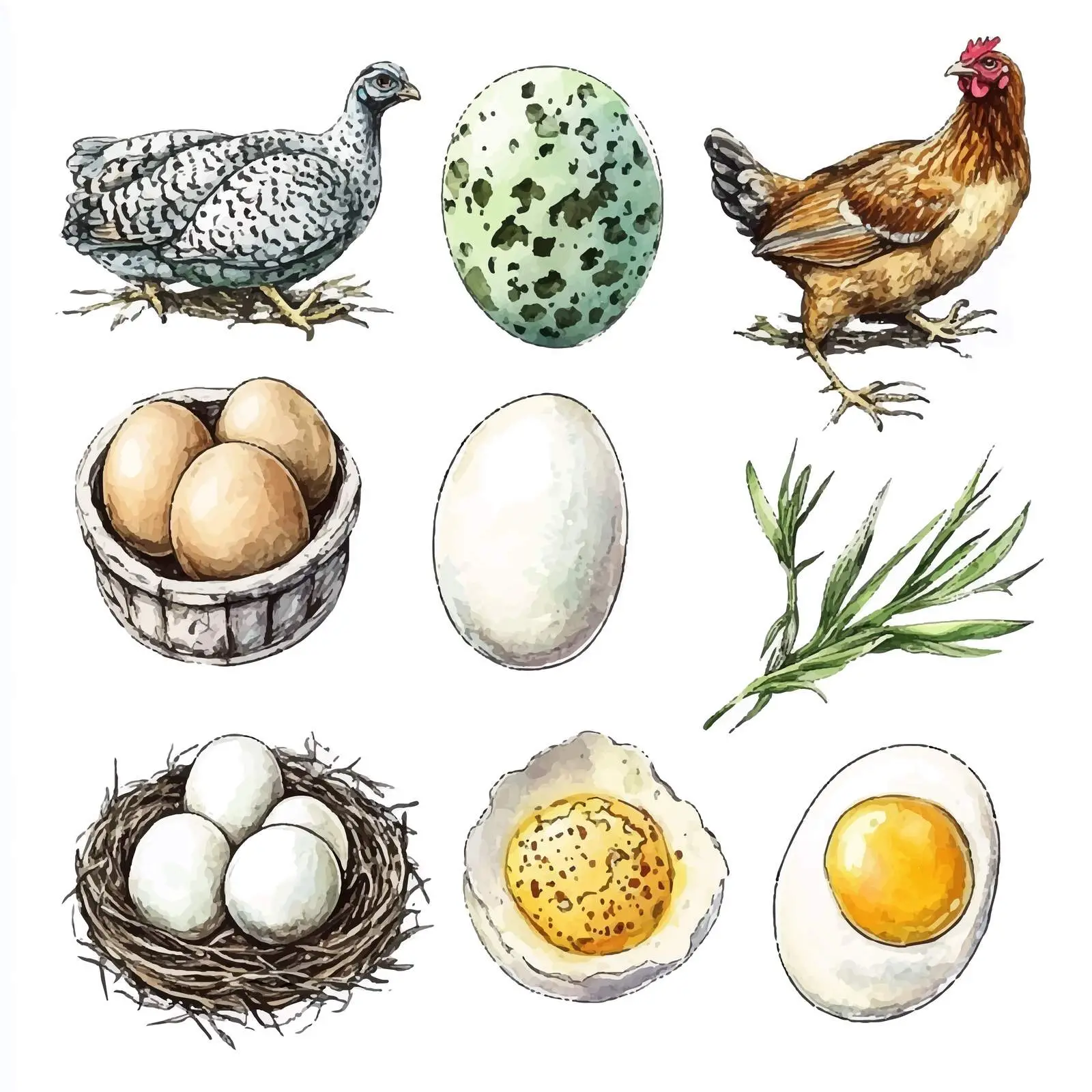 Colorful Watercolor Poultry Farming Sketch — free download from Dotvec