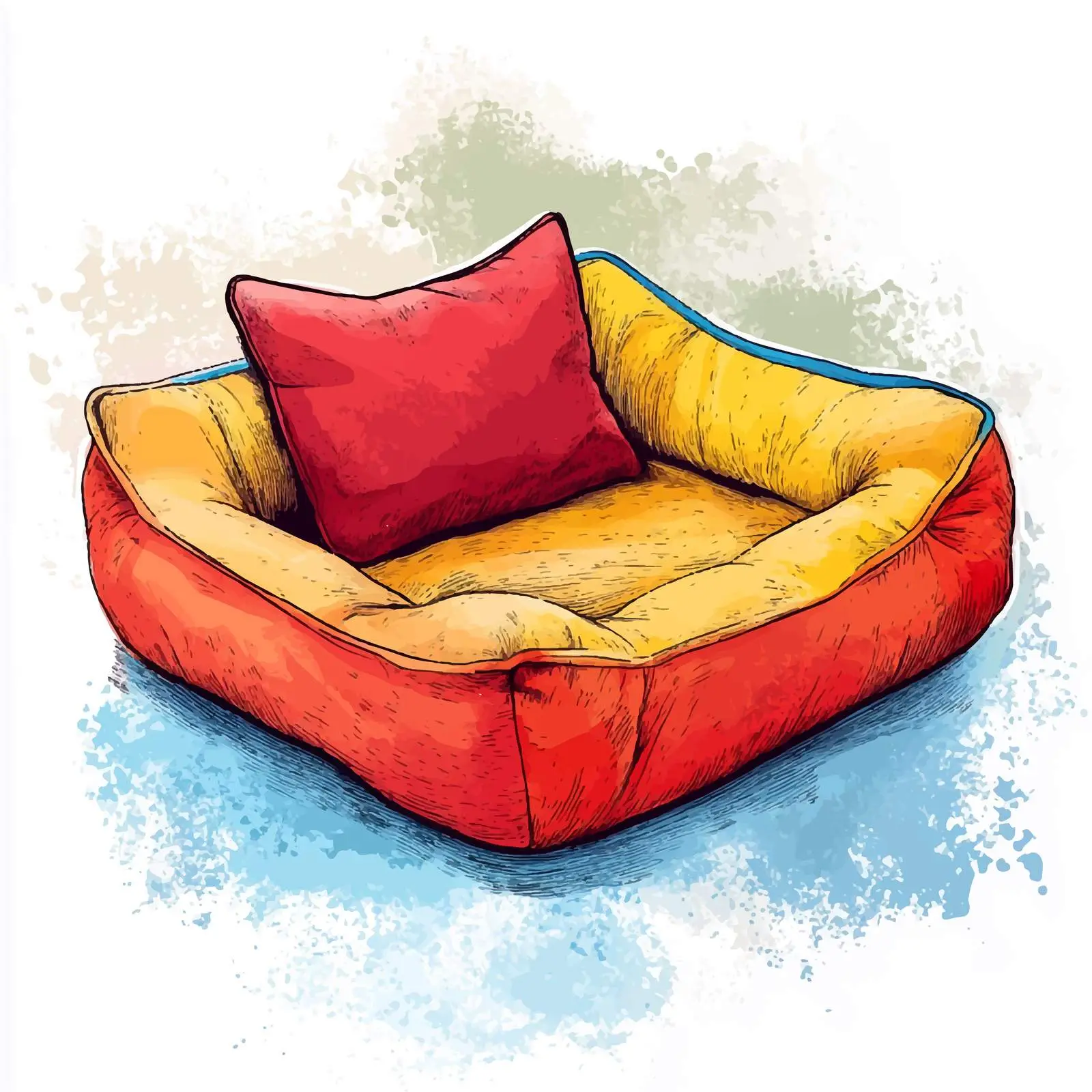 Hand-Drawn Watercolor Pet Bed Design — free download from Dotvec