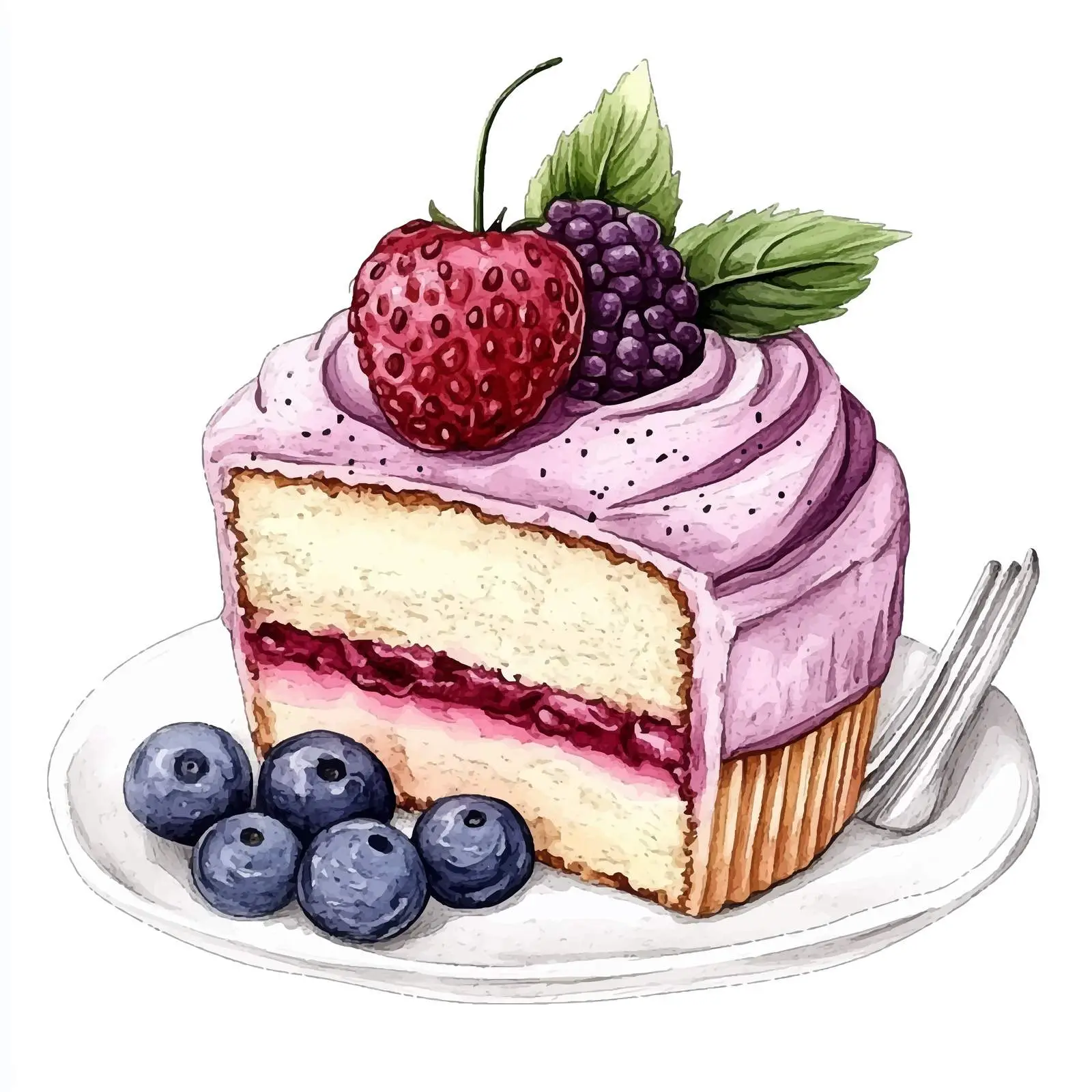 Hand-Drawn Watercolor Cake Illustration — free download from Dotvec