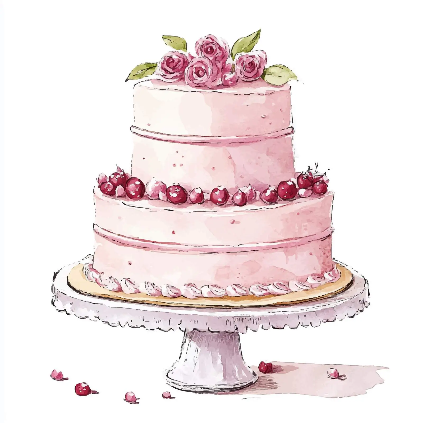 Pink Creamy Wedding Watercolor Sketch — free download from Dotvec