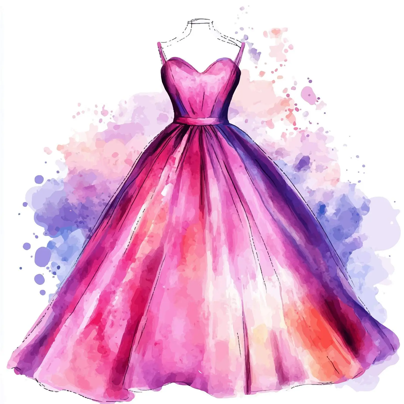 Hand-Drawn Pink Wedding Gown Sketch — free download from Dotvec