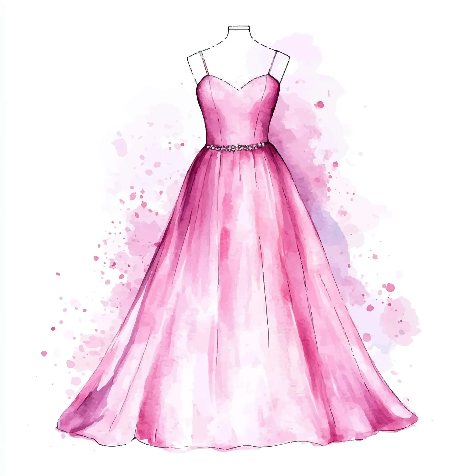 Hand-Drawn Pink Wedding Gown Sketch — free download from Dotvec
