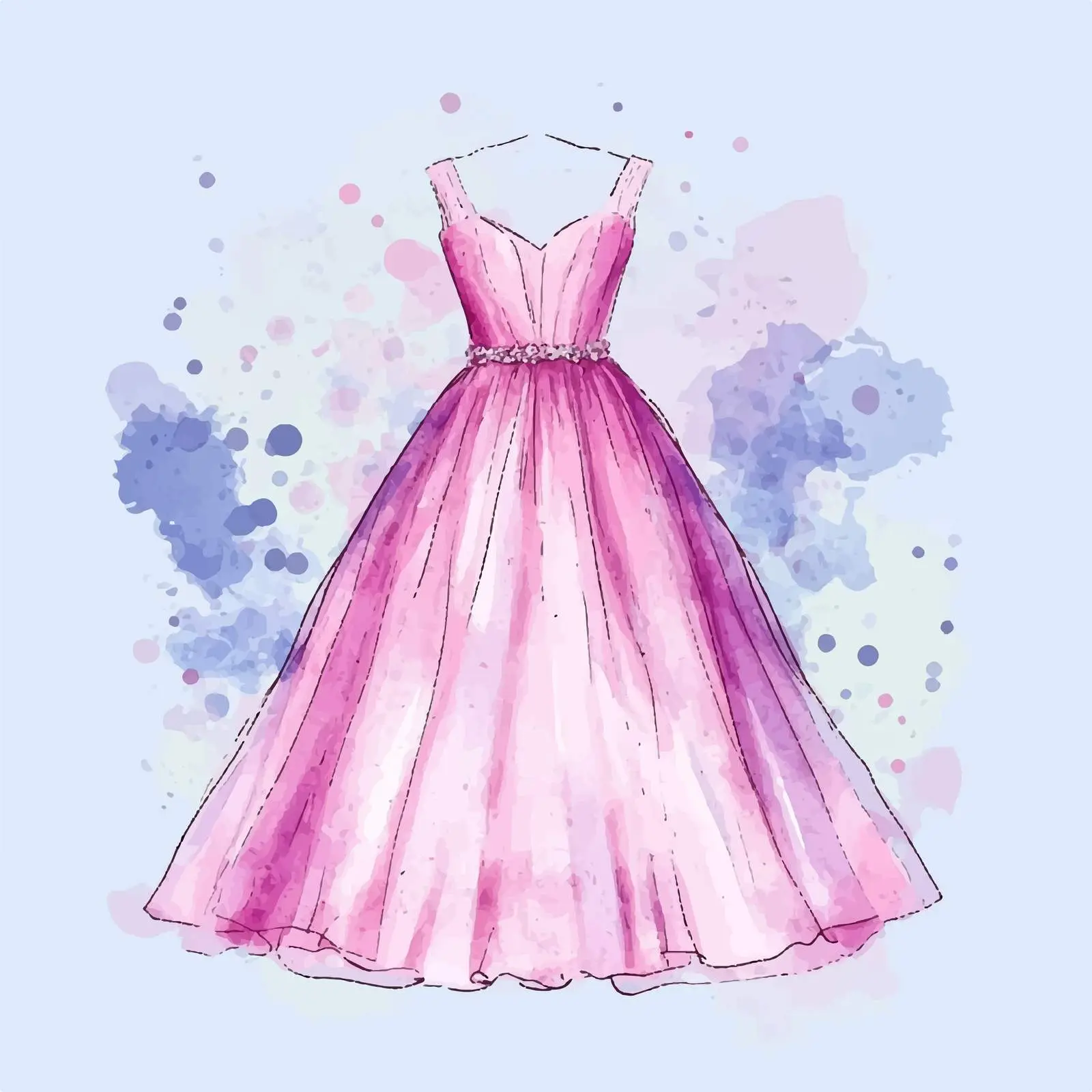 Hand-Drawn Pink Wedding Gown Sketch – free bridal fashion image from Dotvec