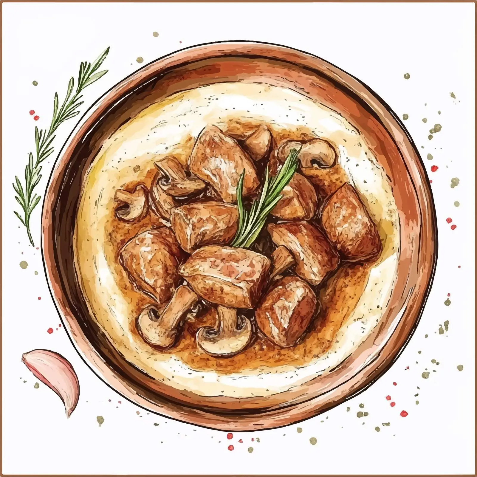 Hand-drawn Pork in Creamy Mushroom Sauce — free download from Dotvec