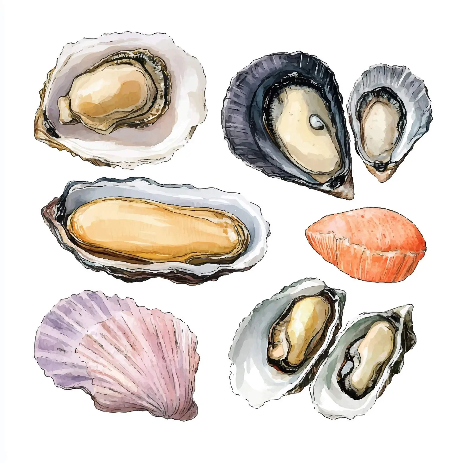 Colorful Hand-Drawn Seafood Vectors — free download from Dotvec