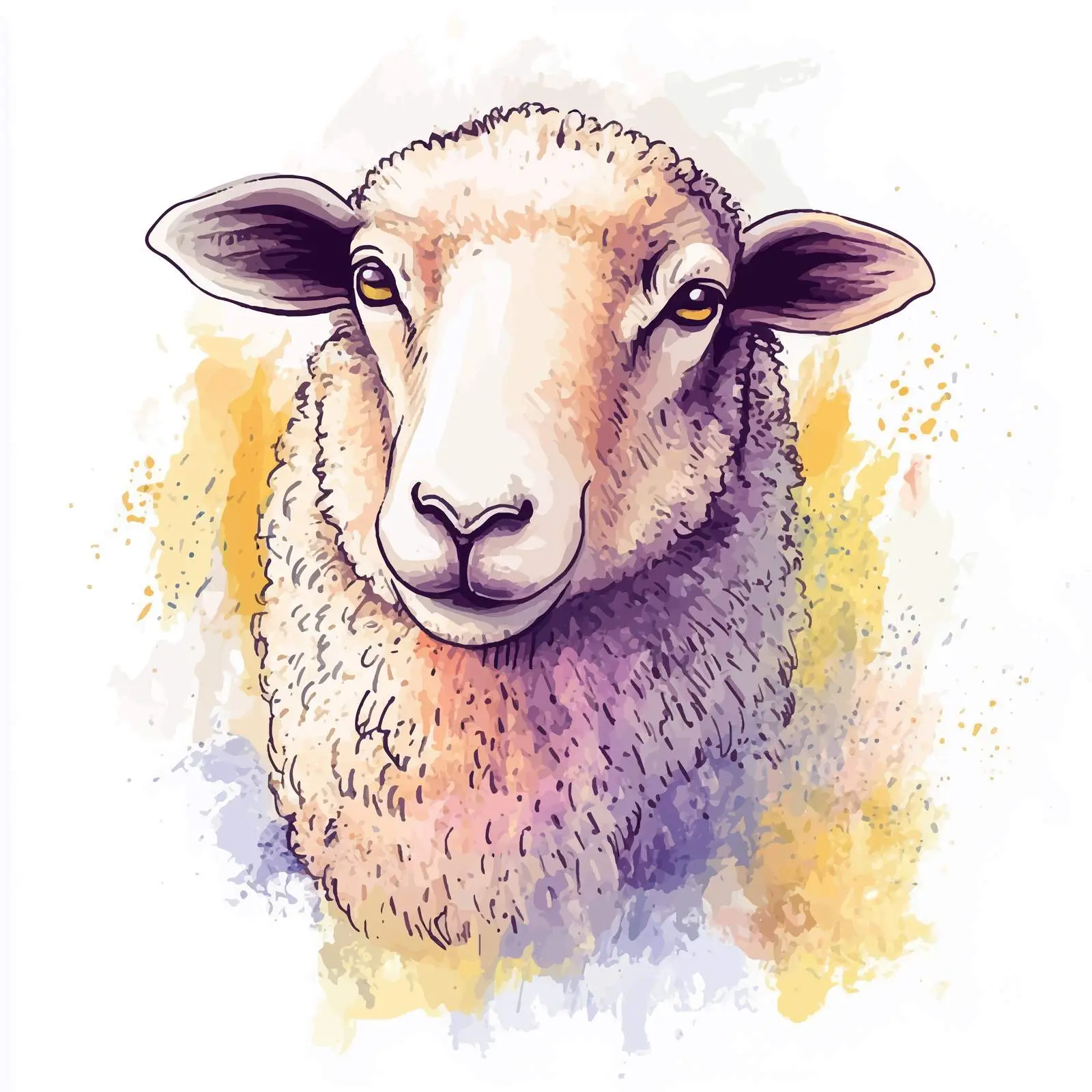 Colorful Hand-Drawn Sheep Watercolor — free download from Dotvec