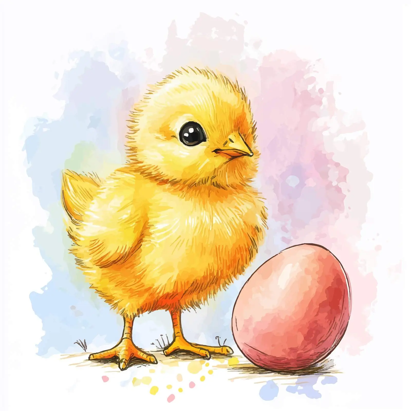Hand-Drawn Yellow Chick Watercolor — free download from Dotvec