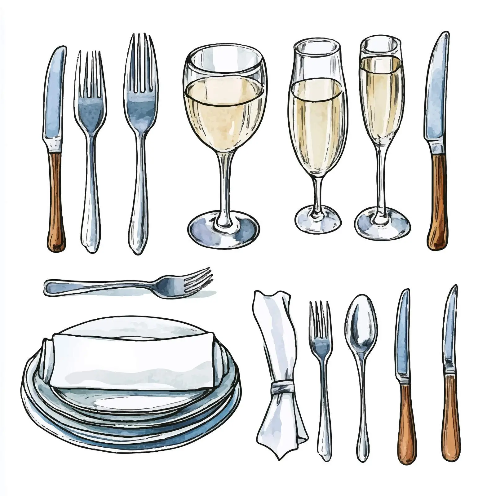 Hand-Drawn Watercolor Table Service Set — free download from Dotvec