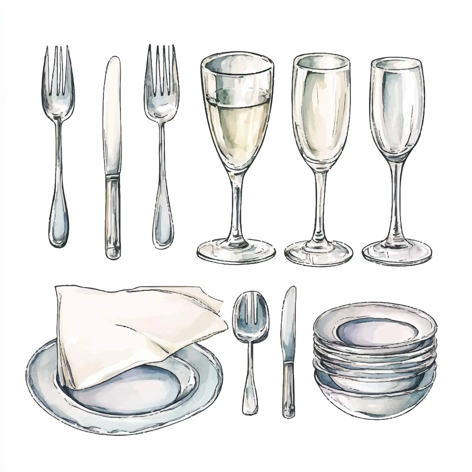 Colorful Watercolor Table Service Set — free download from Dotvec