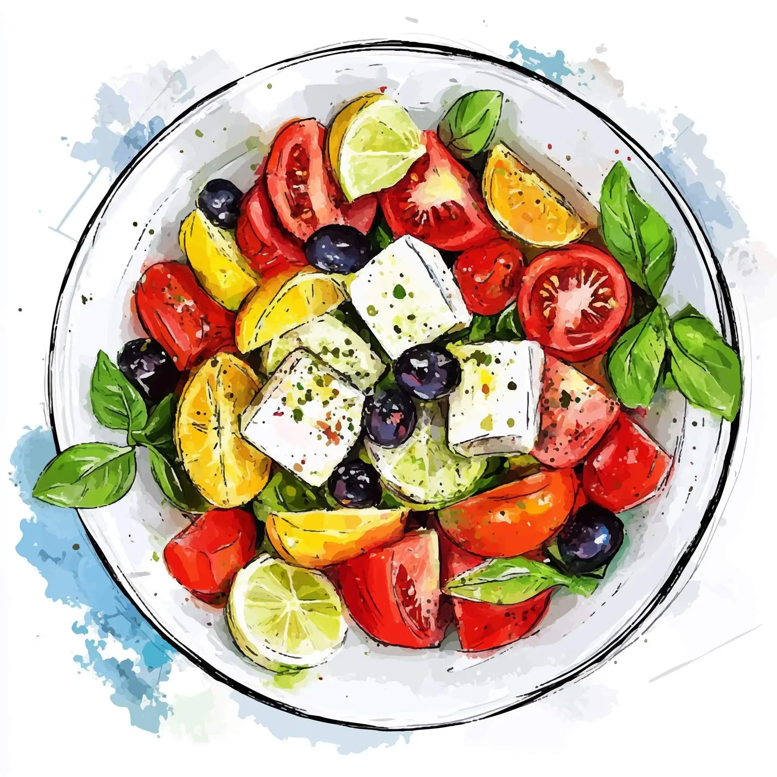 Colorful Traditional Greek Watercolor Sketch – free greek art image from Dotvec