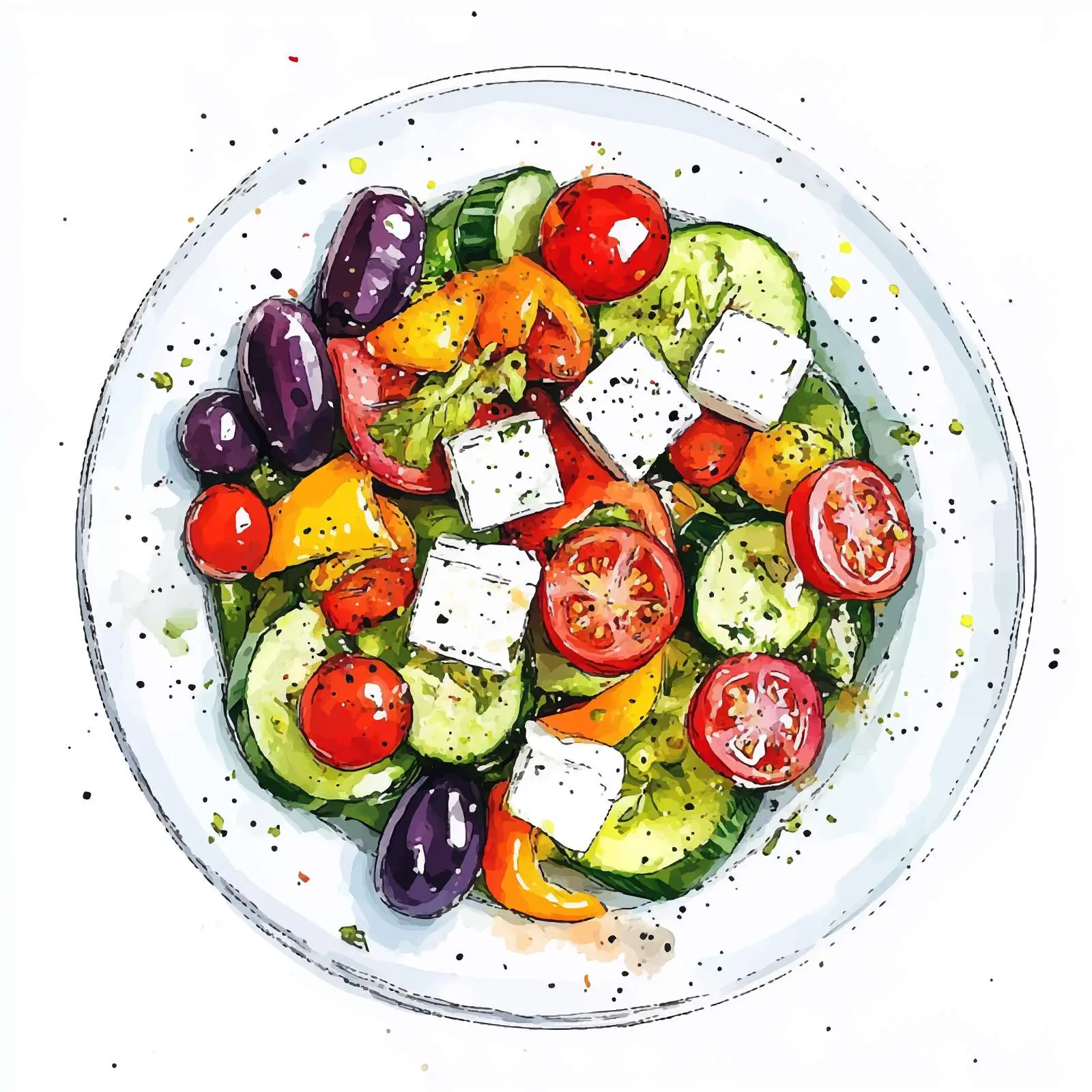 Traditional Greek Watercolor Sketch – free greek art image from Dotvec