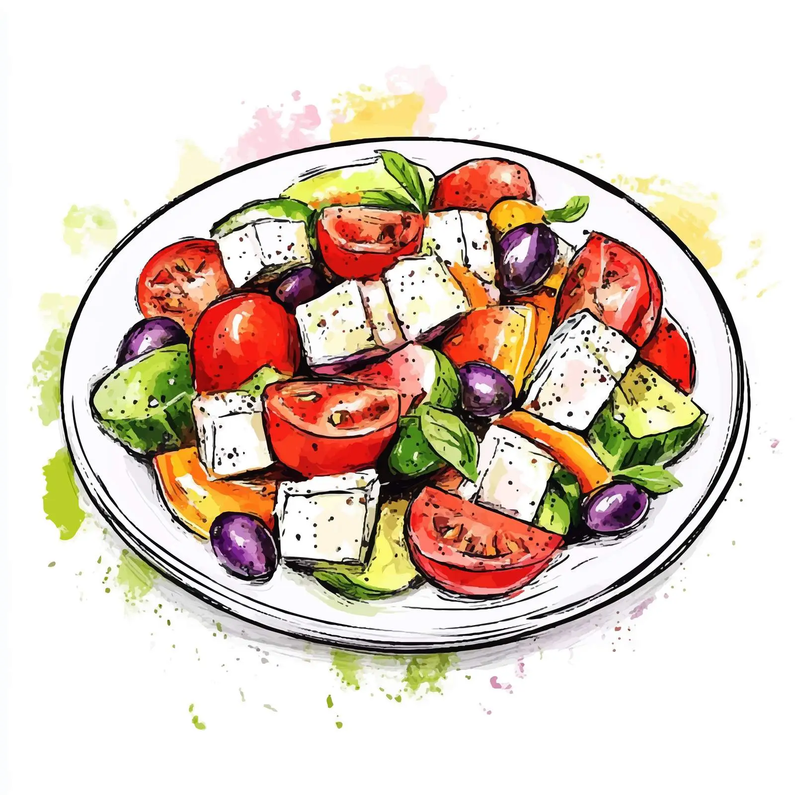 Traditional Greek Watercolor Sketch — free download from Dotvec